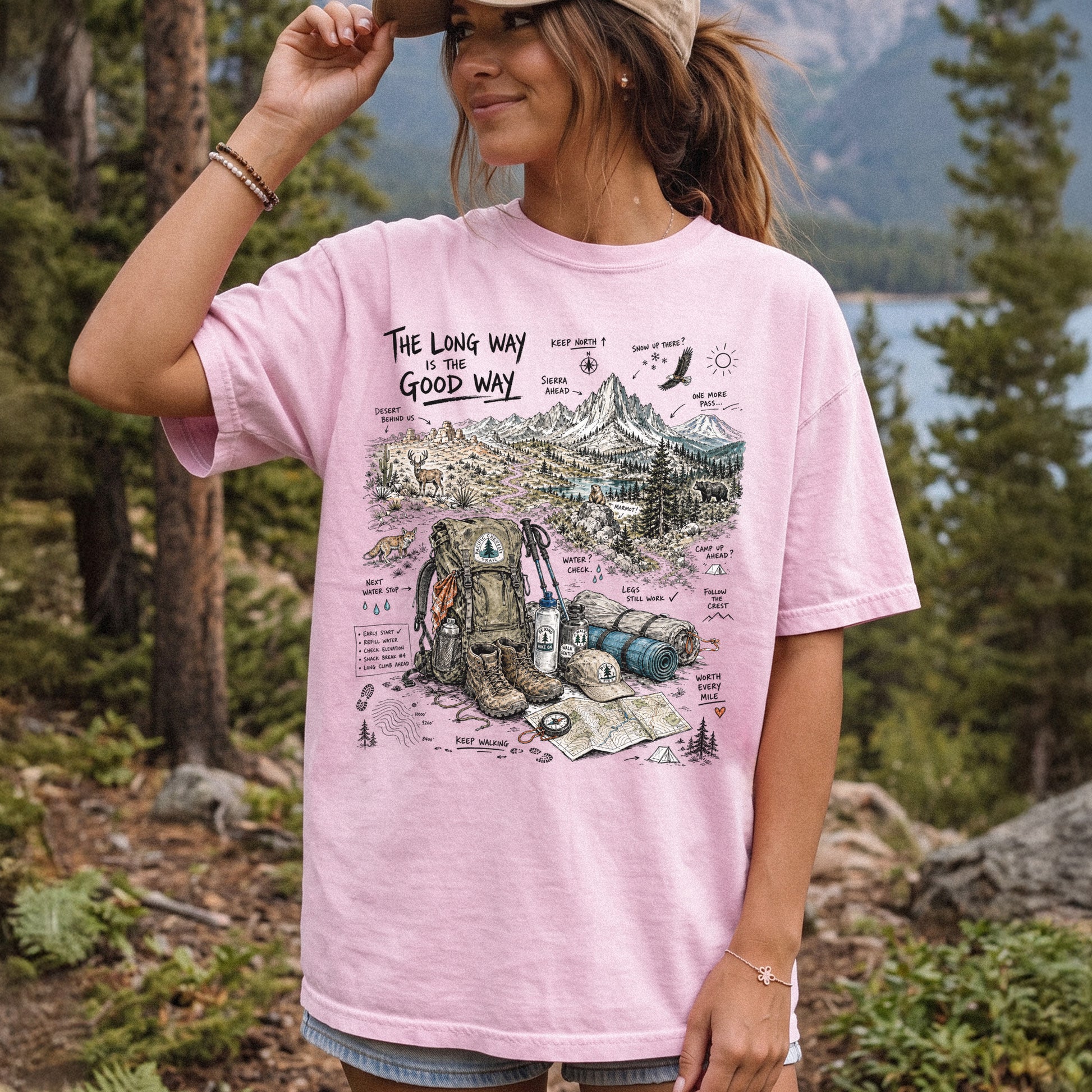 The Long Way Is the Good Way Pacific Crest Trail Comfort Colors Shirt – Hiking Adventure Tee