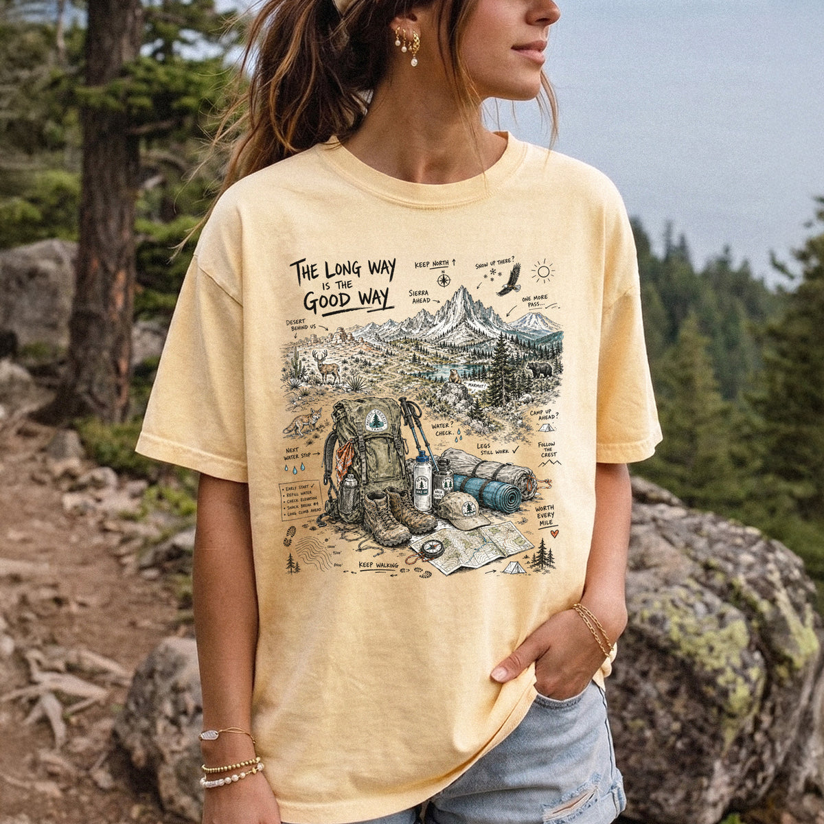 The Long Way Is the Good Way Pacific Crest Trail Comfort Colors Shirt – Hiking Adventure Tee