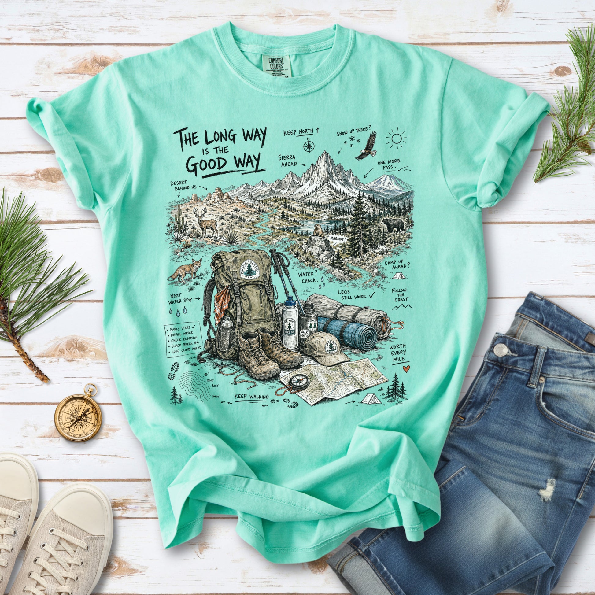 The Long Way Is the Good Way Pacific Crest Trail Comfort Colors Shirt – Hiking Adventure Tee