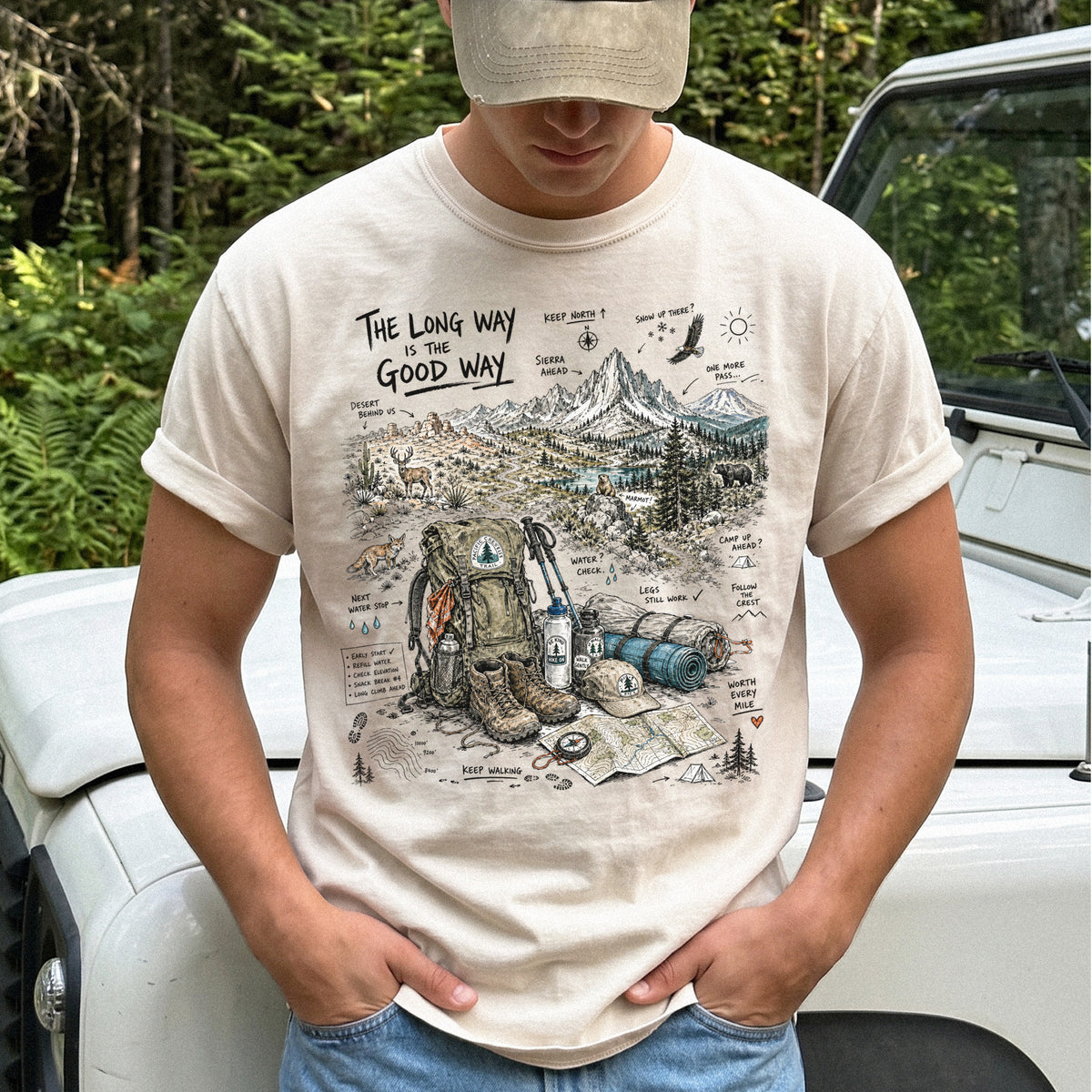 The Long Way Is the Good Way Pacific Crest Trail Comfort Colors Shirt – Hiking Adventure Tee