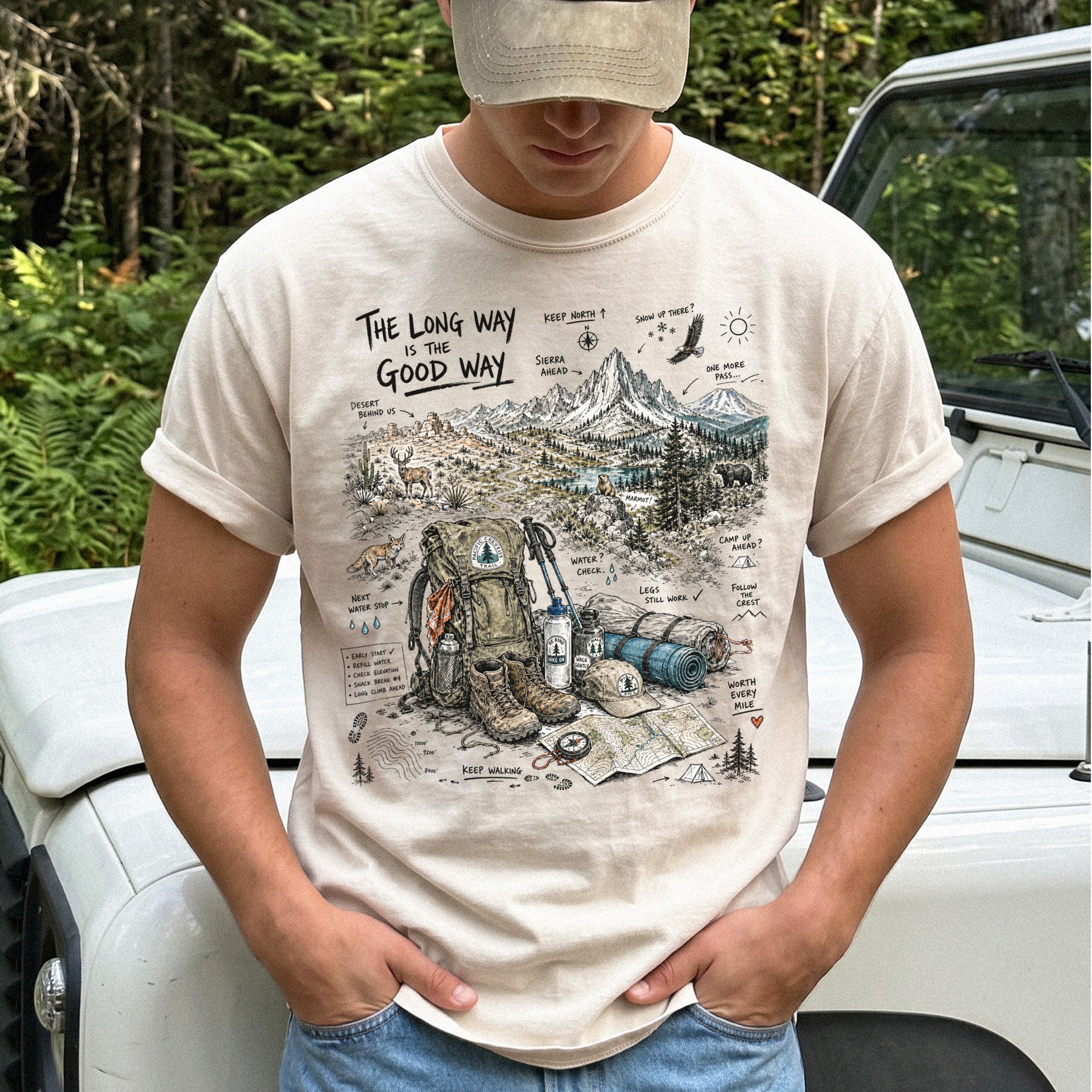 The Long Way Is the Good Way Pacific Crest Trail Comfort Colors Shirt – Hiking Adventure Tee