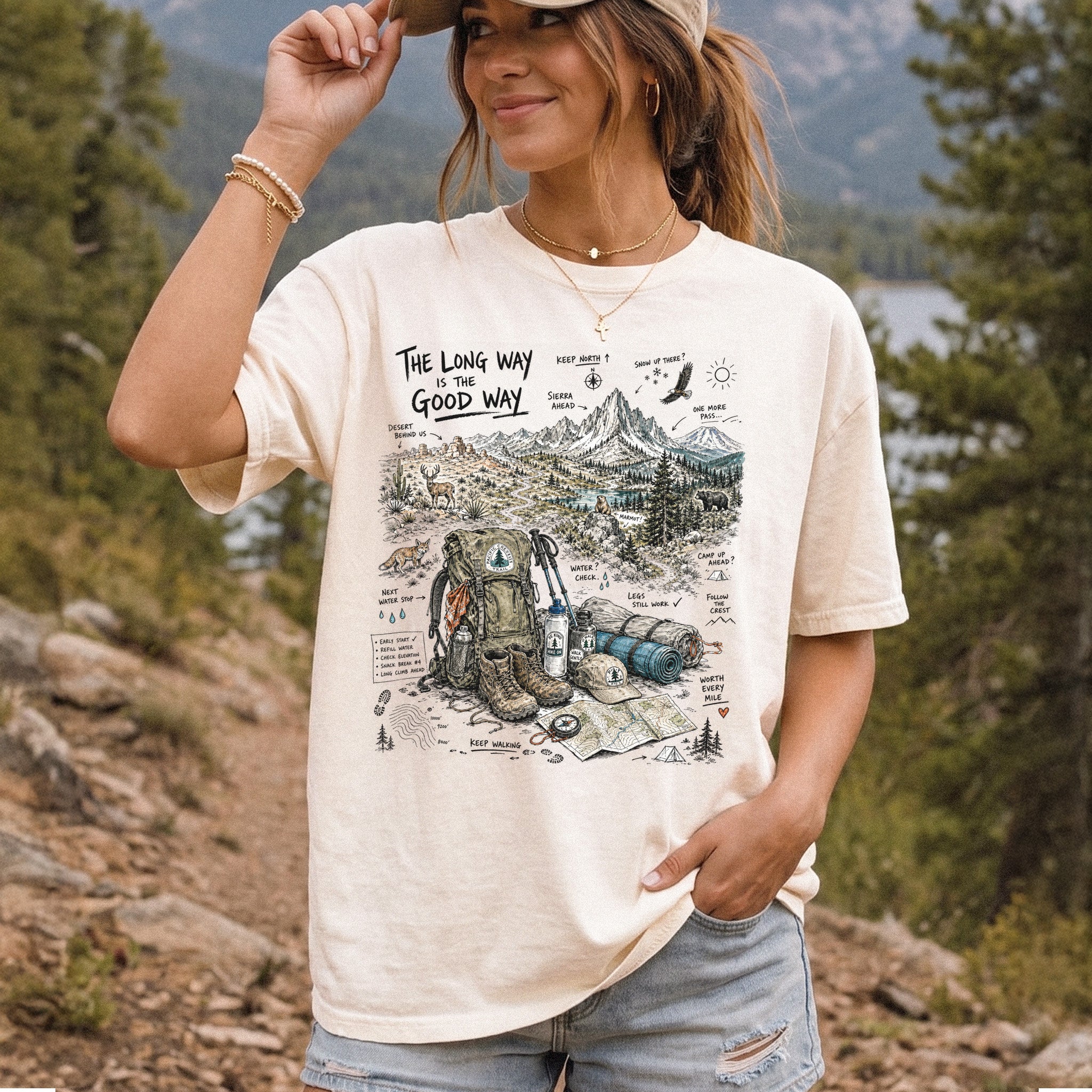 The Long Way Is the Good Way Pacific Crest Trail Comfort Colors Shirt – Hiking Adventure Tee