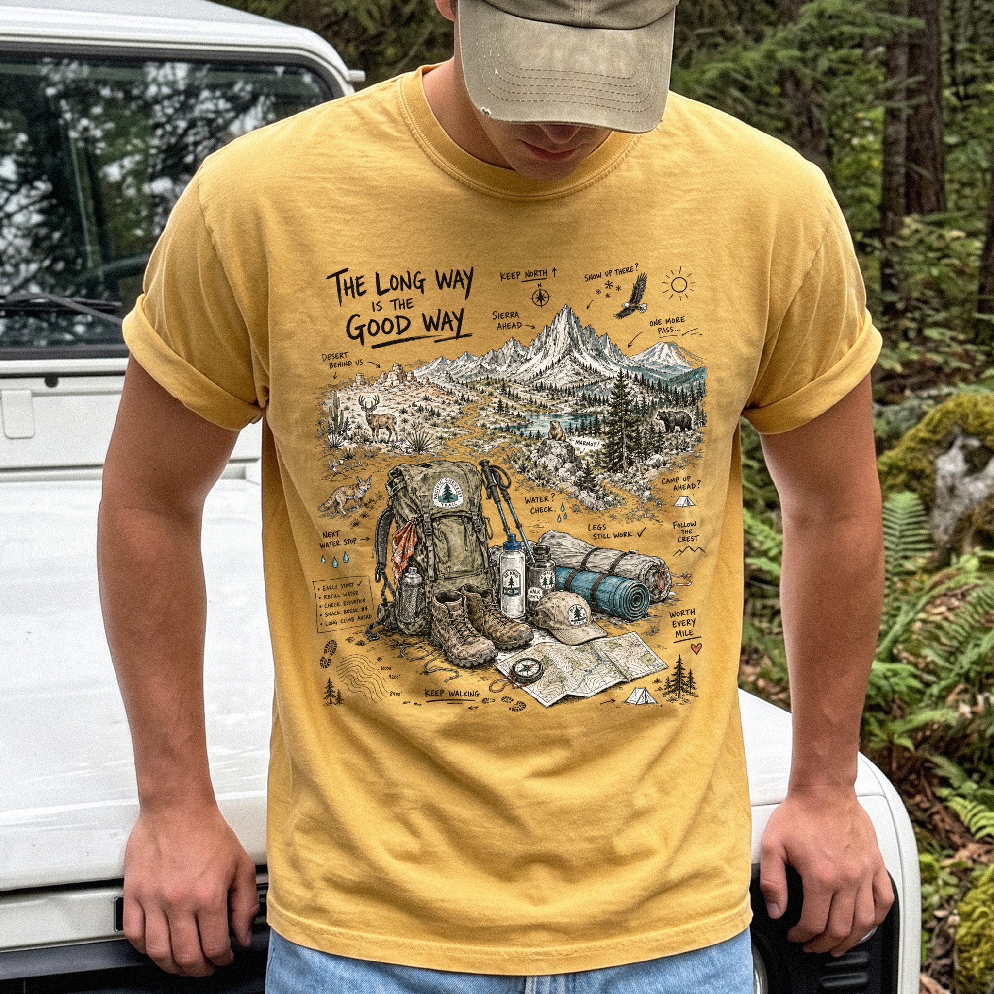 The Long Way Is the Good Way Pacific Crest Trail Comfort Colors Shirt – Hiking Adventure Tee