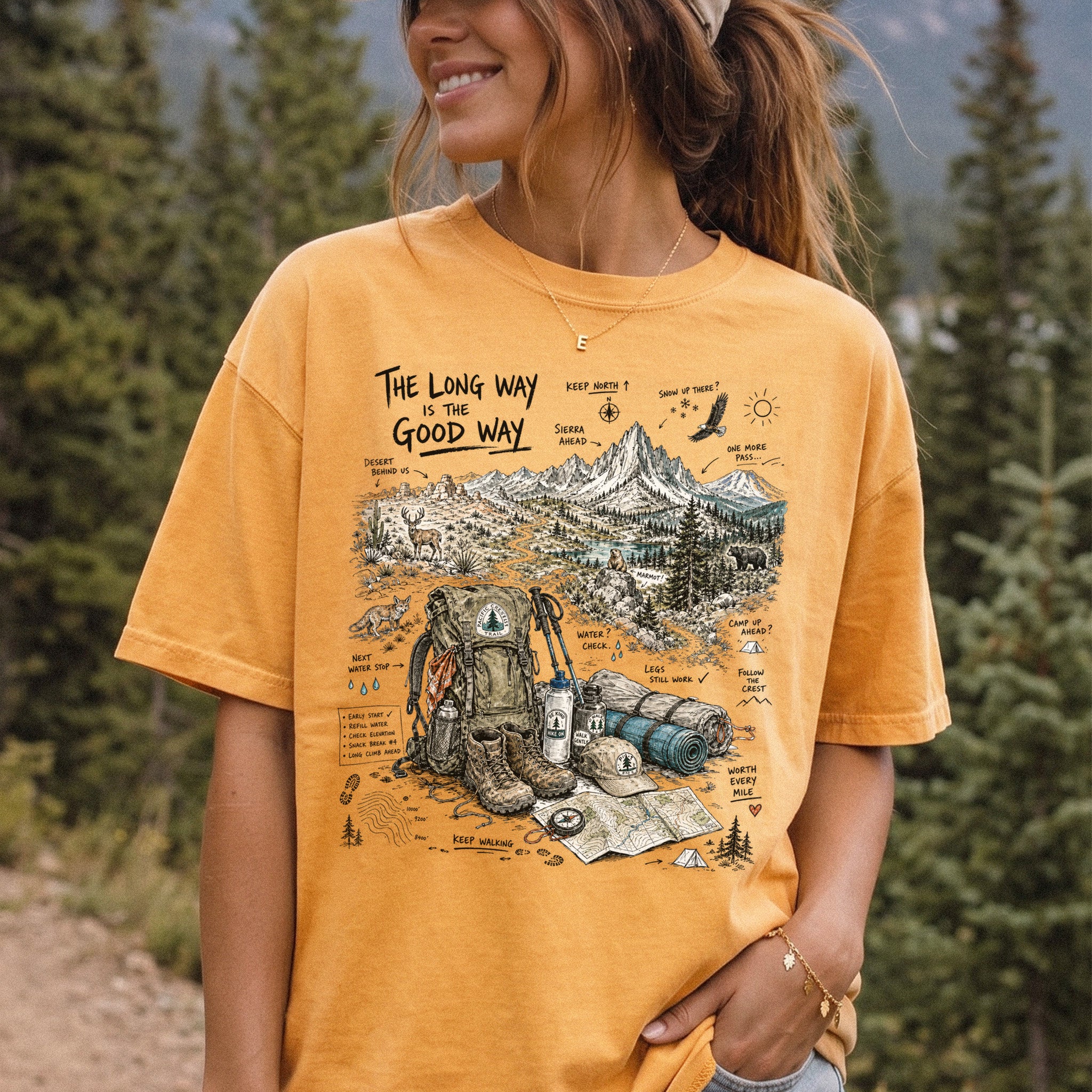 The Long Way Is the Good Way Pacific Crest Trail Comfort Colors Shirt – Hiking Adventure Tee