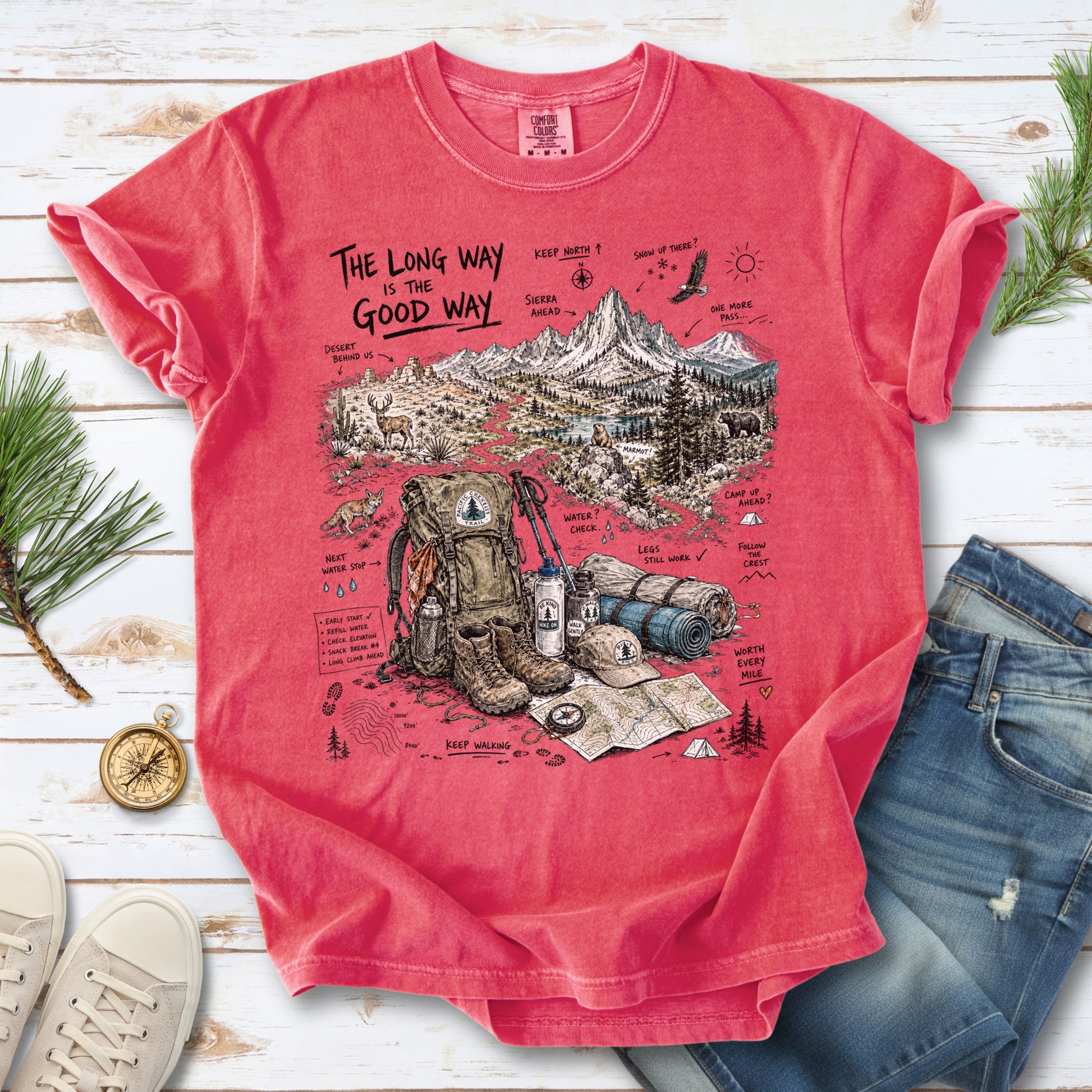 The Long Way Is the Good Way Pacific Crest Trail Comfort Colors Shirt – Hiking Adventure Tee