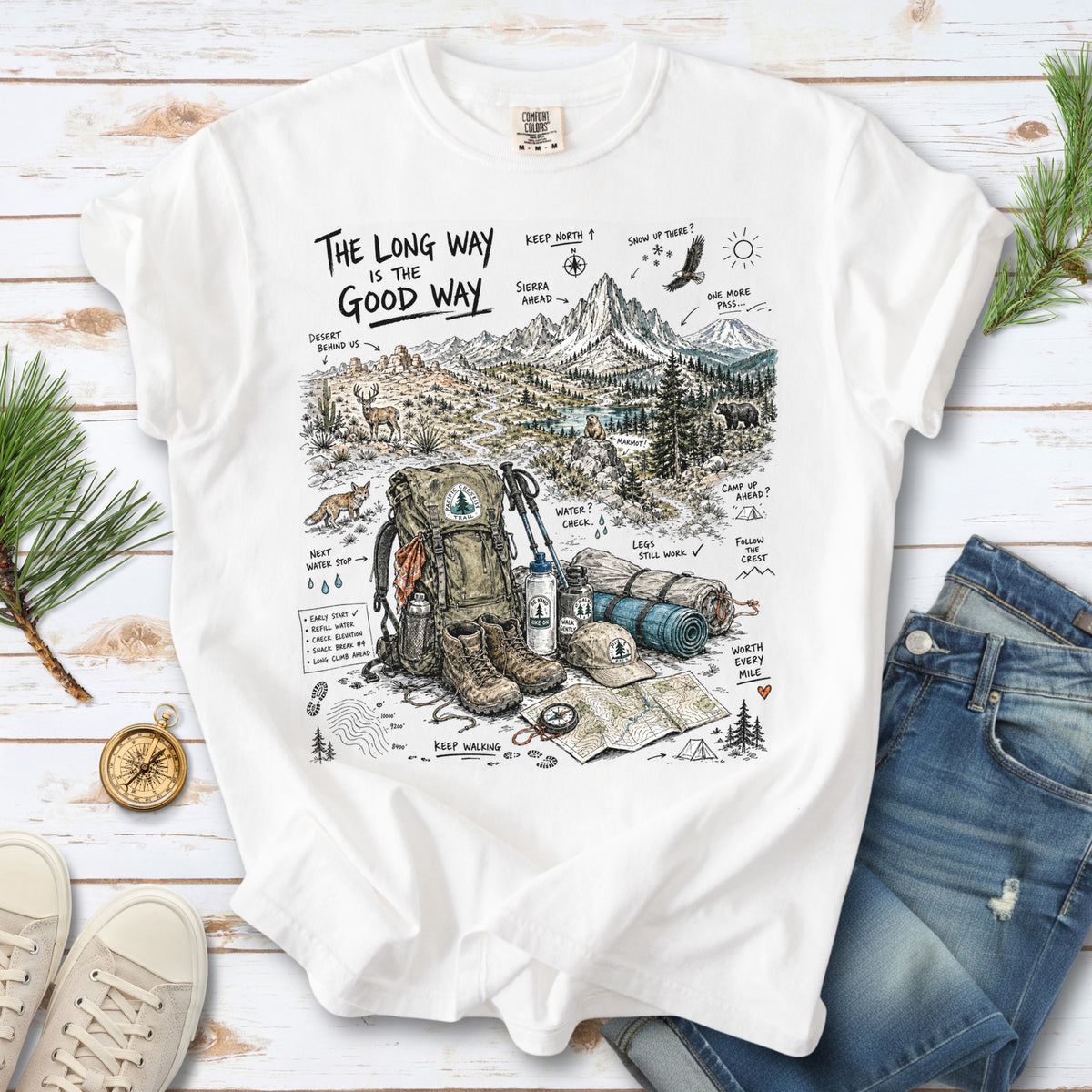 The Long Way Is the Good Way Pacific Crest Trail Comfort Colors Shirt – Hiking Adventure Tee