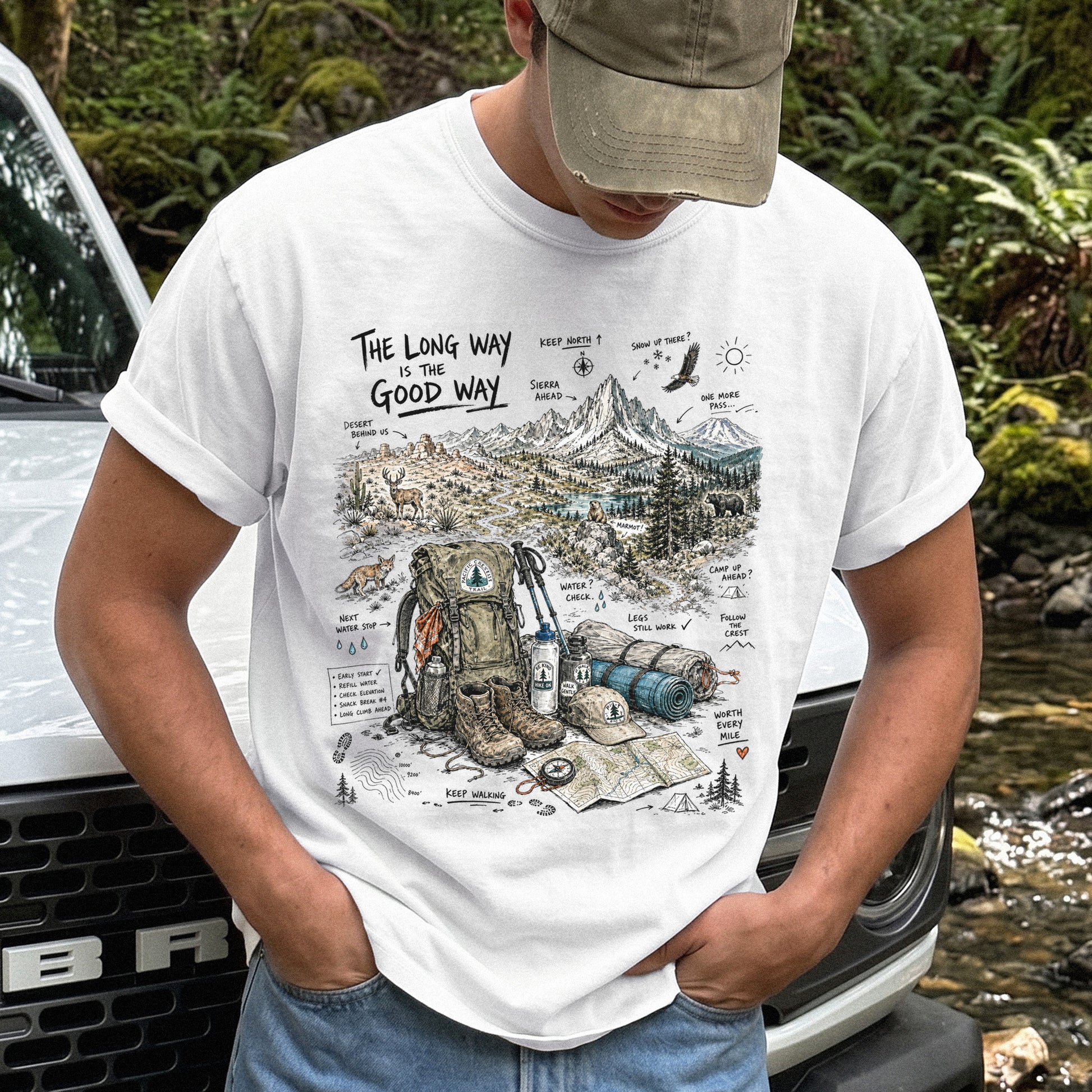The Long Way Is the Good Way Pacific Crest Trail Comfort Colors Shirt – Hiking Adventure Tee