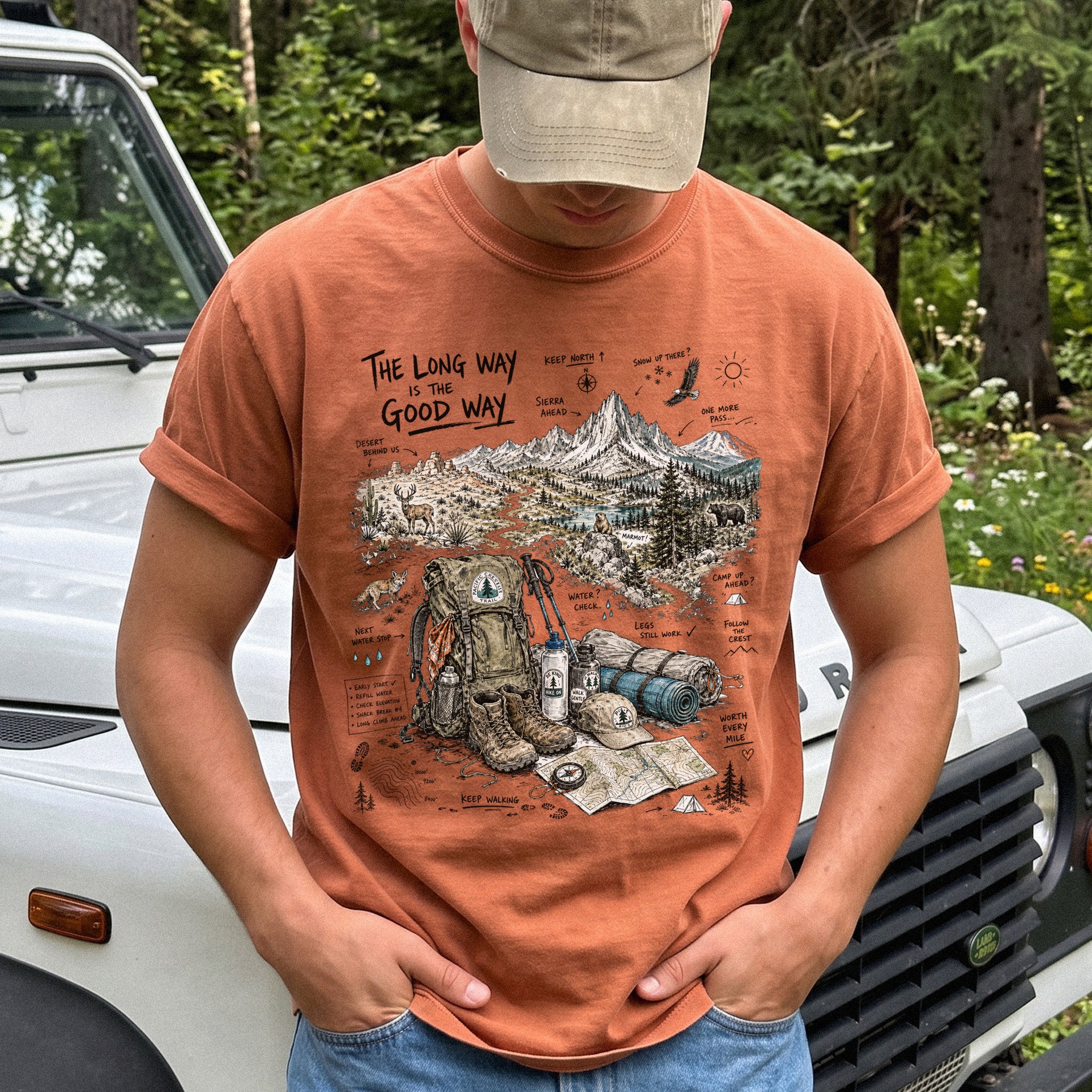 The Long Way Is the Good Way Pacific Crest Trail Comfort Colors Shirt – Hiking Adventure Tee