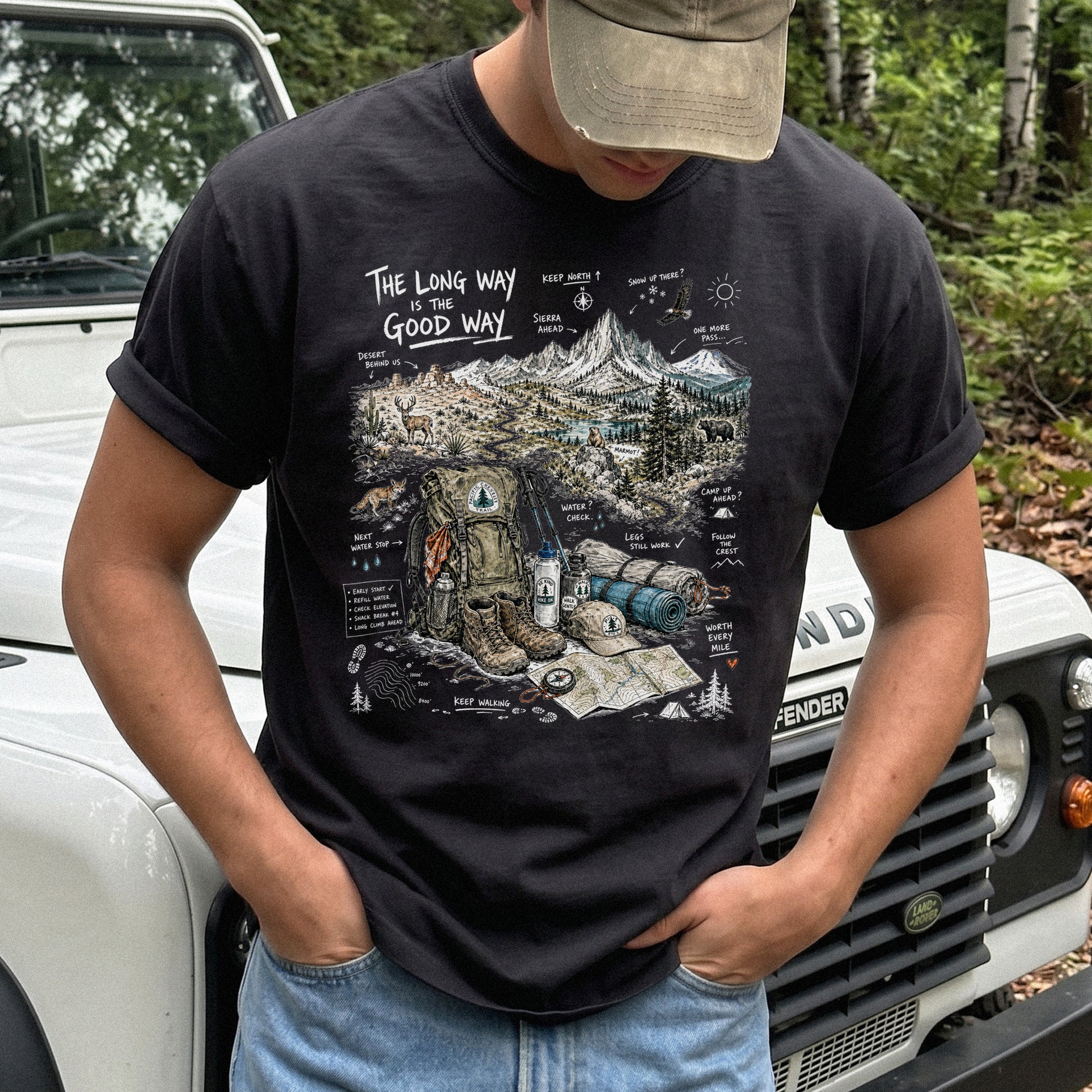 The Long Way Is the Good Way Pacific Crest Trail Comfort Colors Shirt – Hiking Adventure Tee