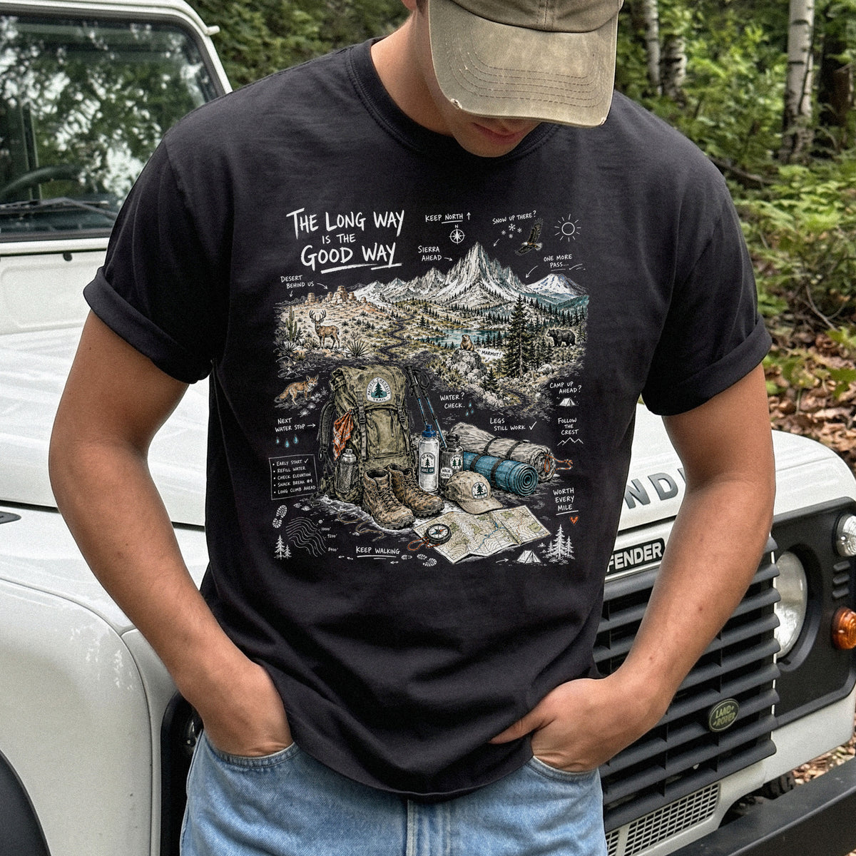 The Long Way Is the Good Way Pacific Crest Trail Comfort Colors Shirt – Hiking Adventure Tee