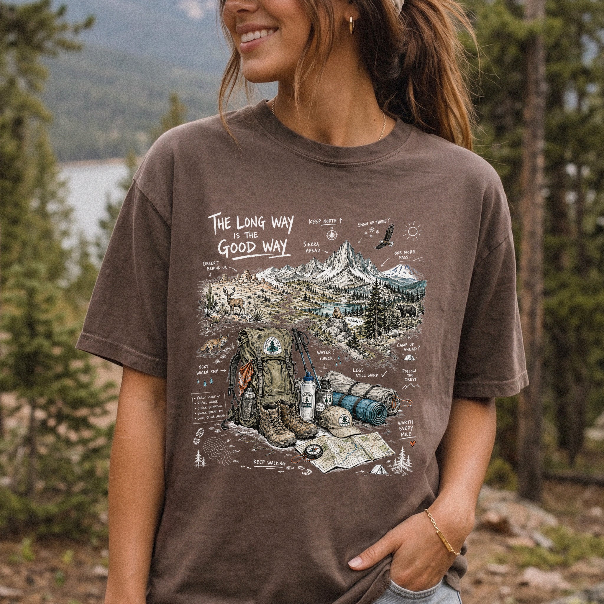 The Long Way Is the Good Way Pacific Crest Trail Comfort Colors Shirt – Hiking Adventure Tee