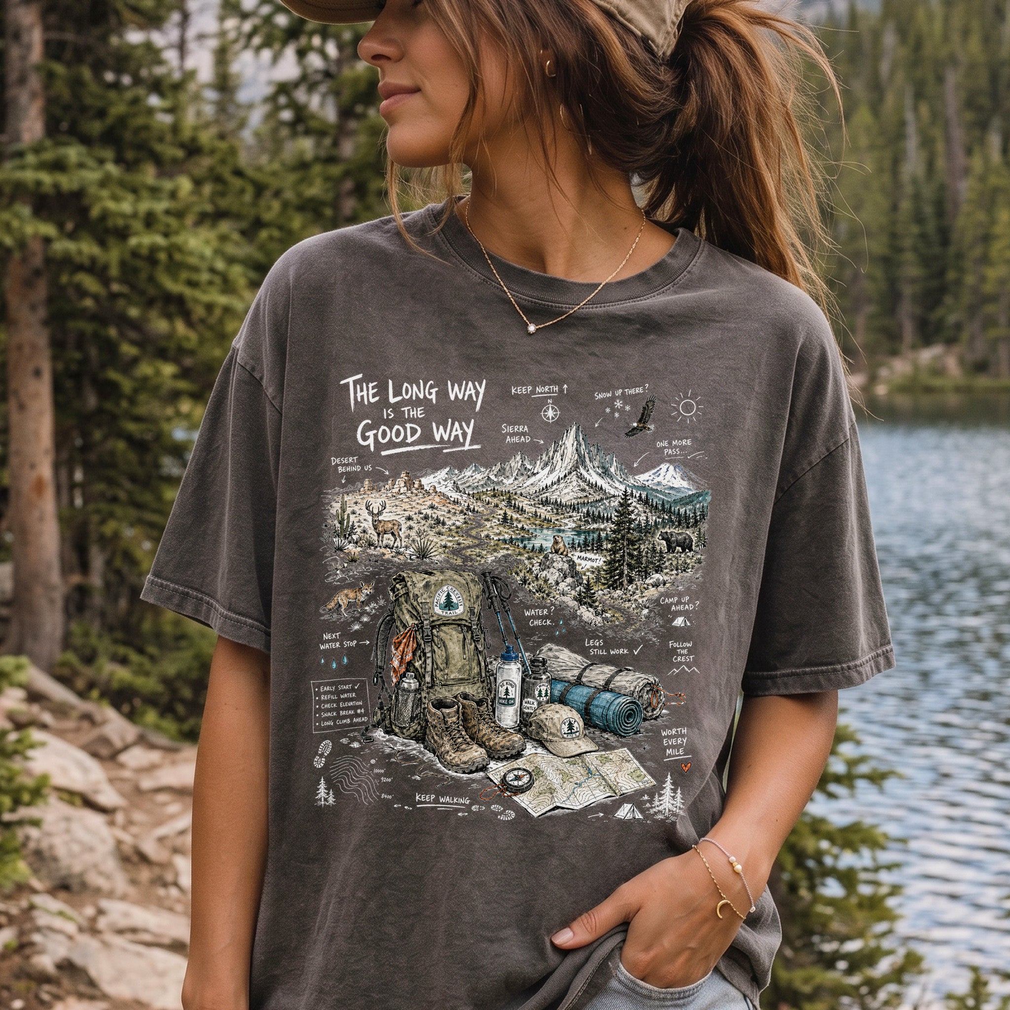 The Long Way Is the Good Way Pacific Crest Trail Comfort Colors Shirt – Hiking Adventure Tee