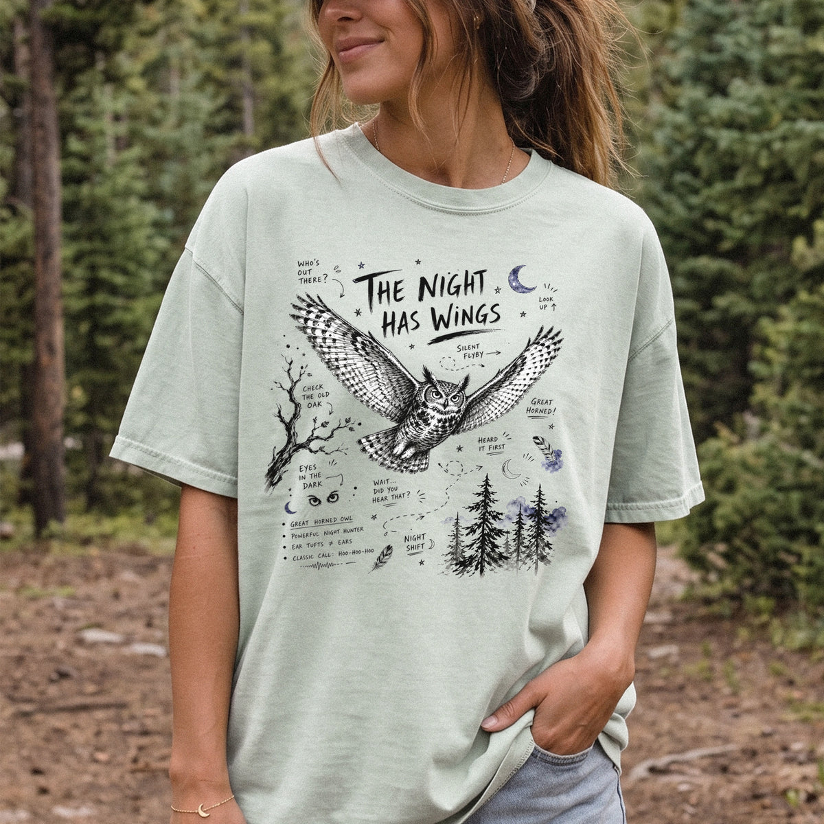 The Night Has Wings Comfort Colors Shirt – Great Horned Owl Tee