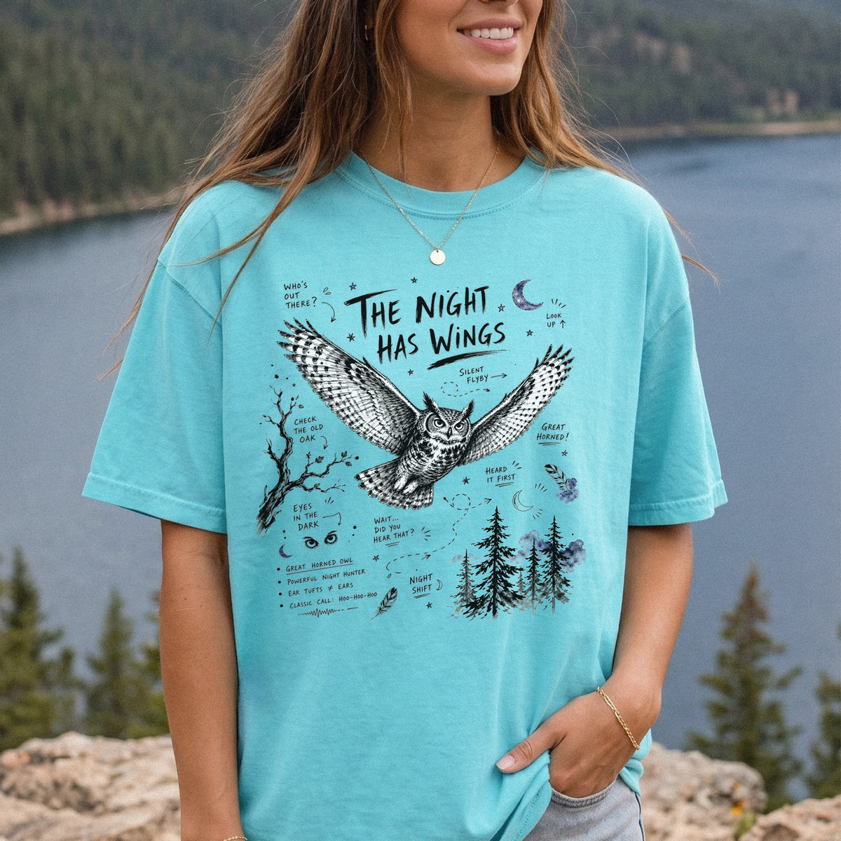 The Night Has Wings Comfort Colors Shirt – Great Horned Owl Tee