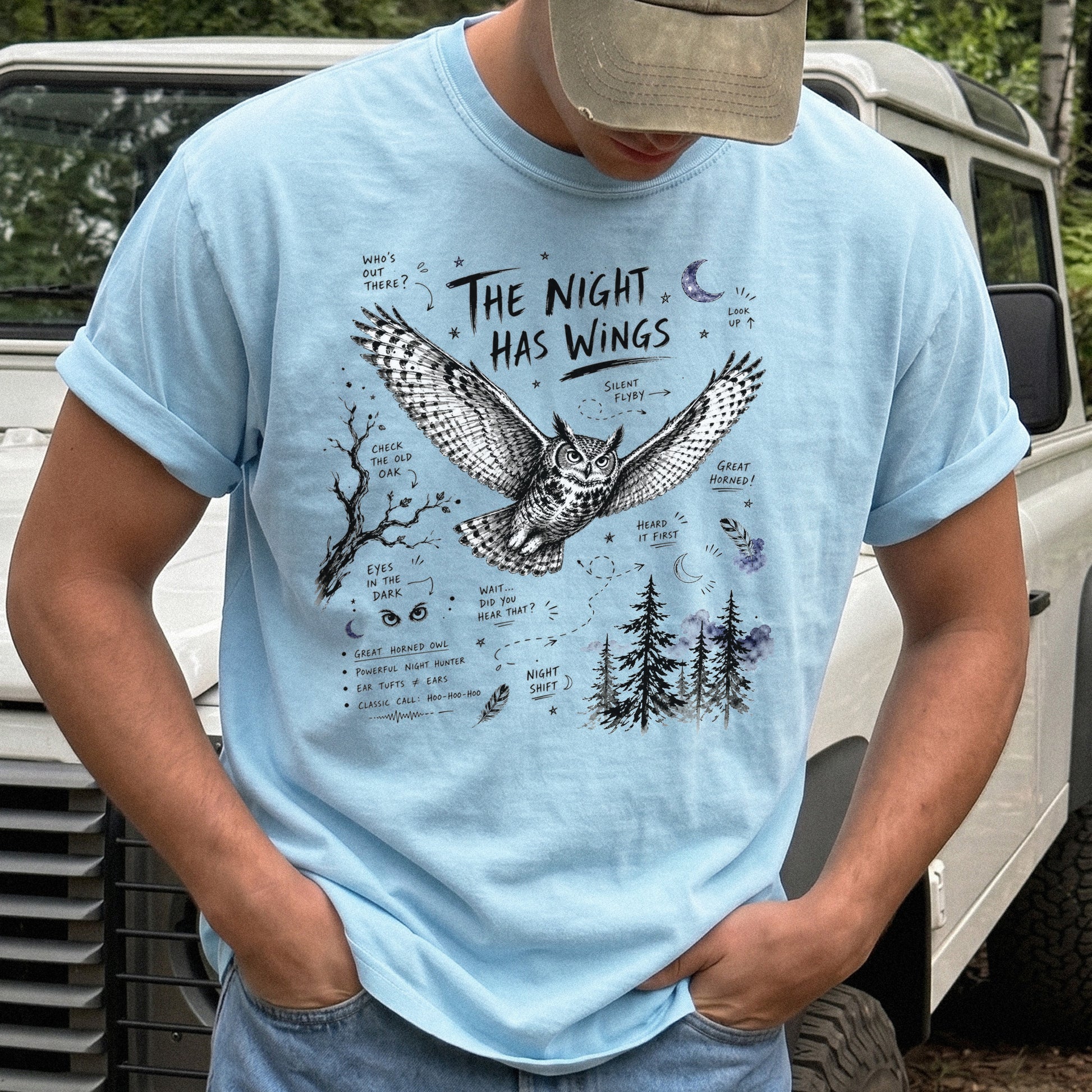 The Night Has Wings Comfort Colors Shirt – Great Horned Owl Tee