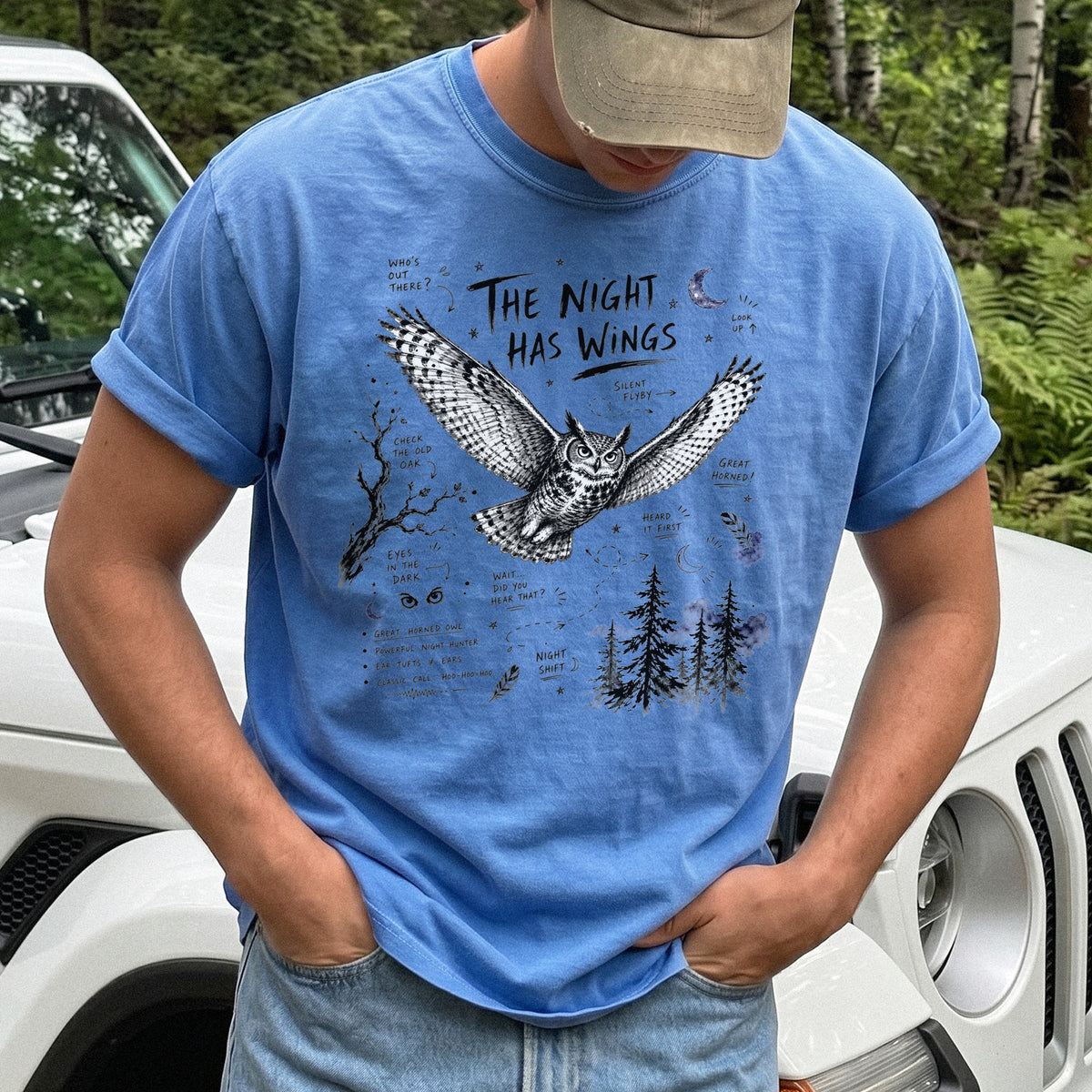 The Night Has Wings Comfort Colors Shirt – Great Horned Owl Tee