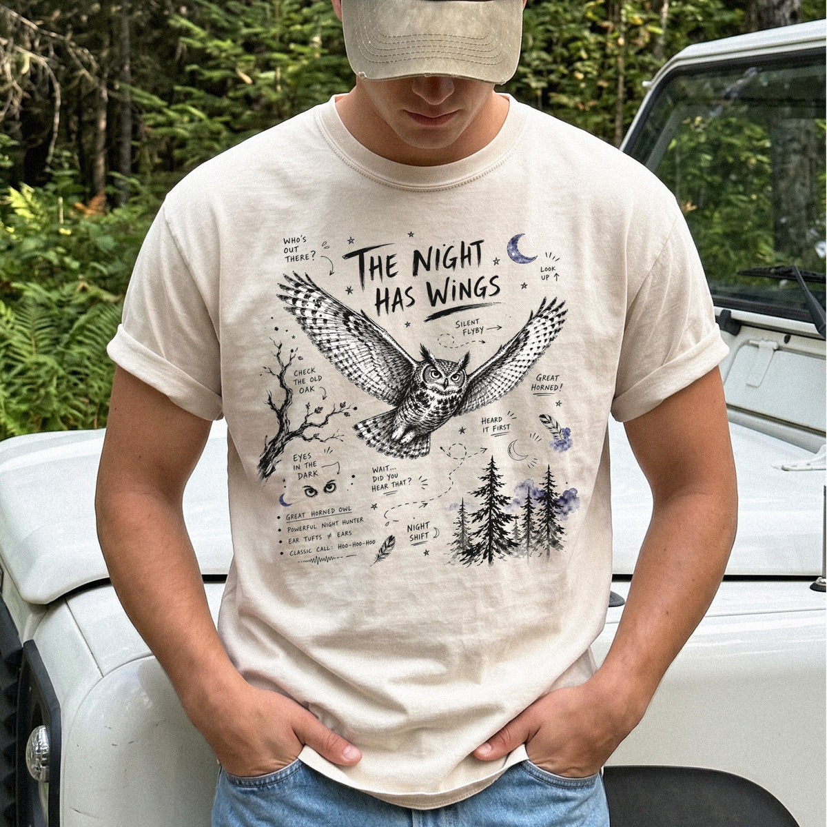 The Night Has Wings Comfort Colors Shirt – Great Horned Owl Tee