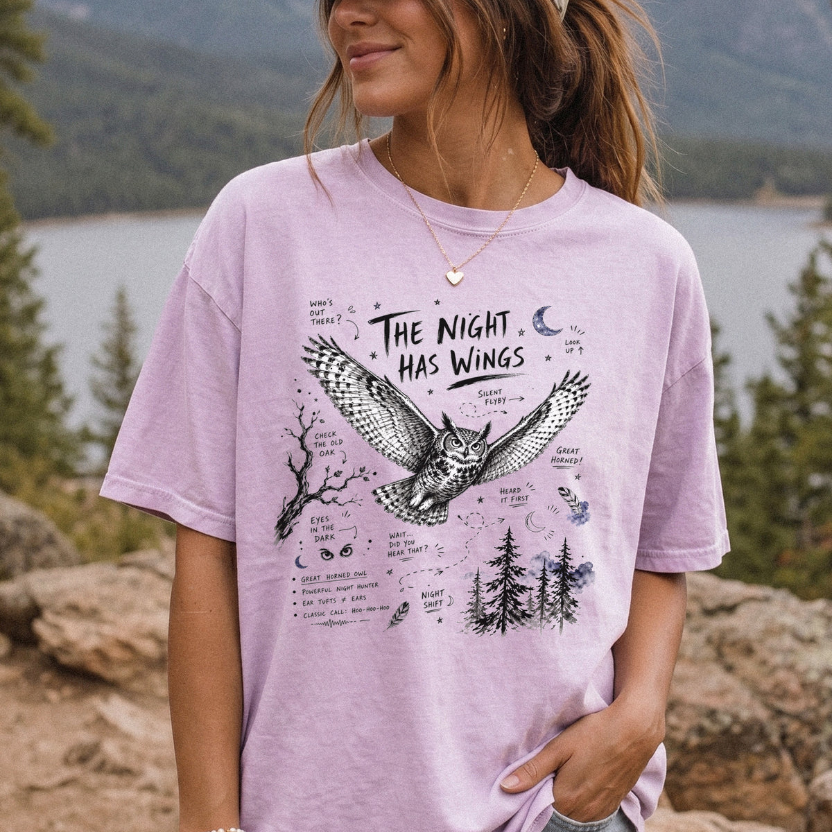 The Night Has Wings Comfort Colors Shirt – Great Horned Owl Tee