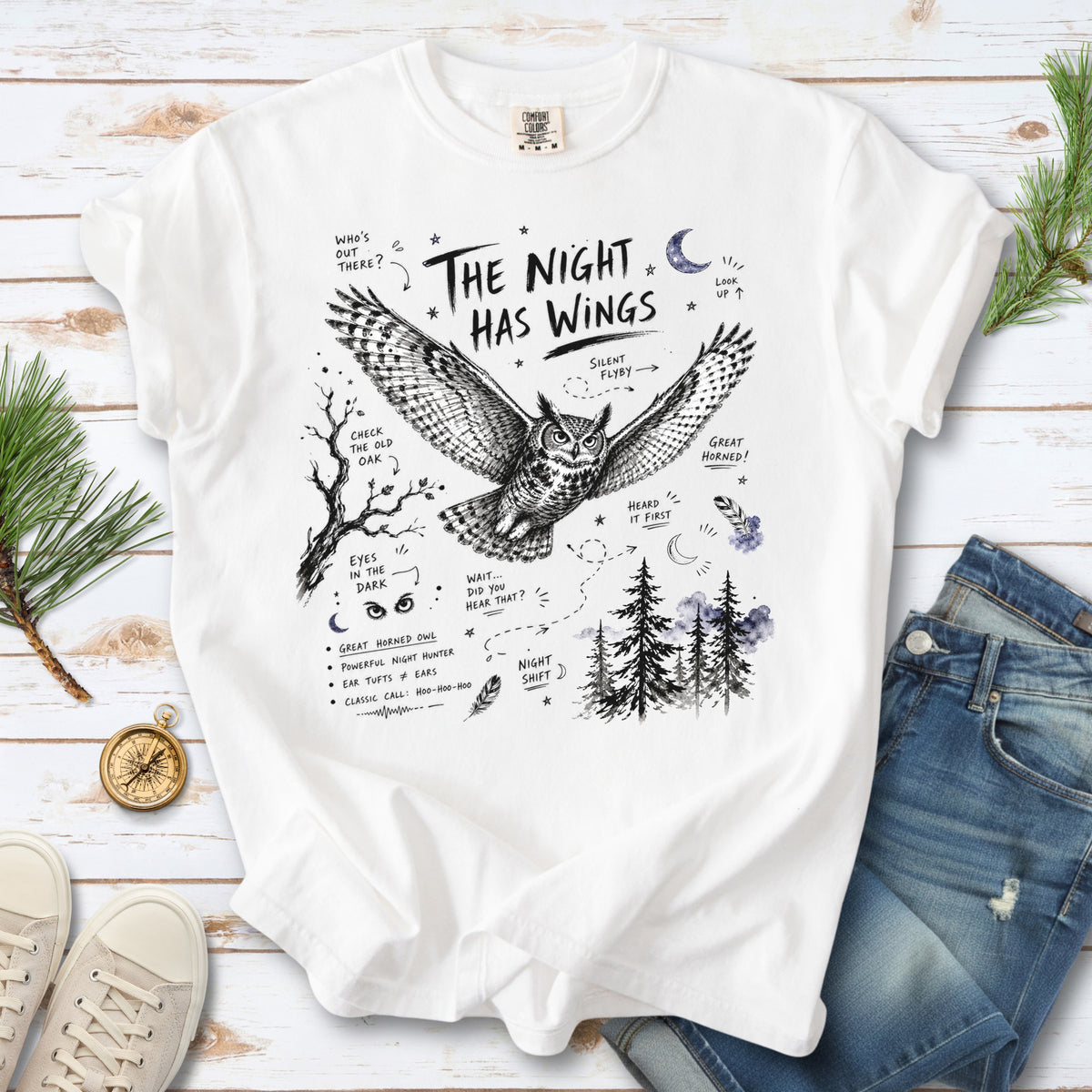 The Night Has Wings Comfort Colors Shirt – Great Horned Owl Tee