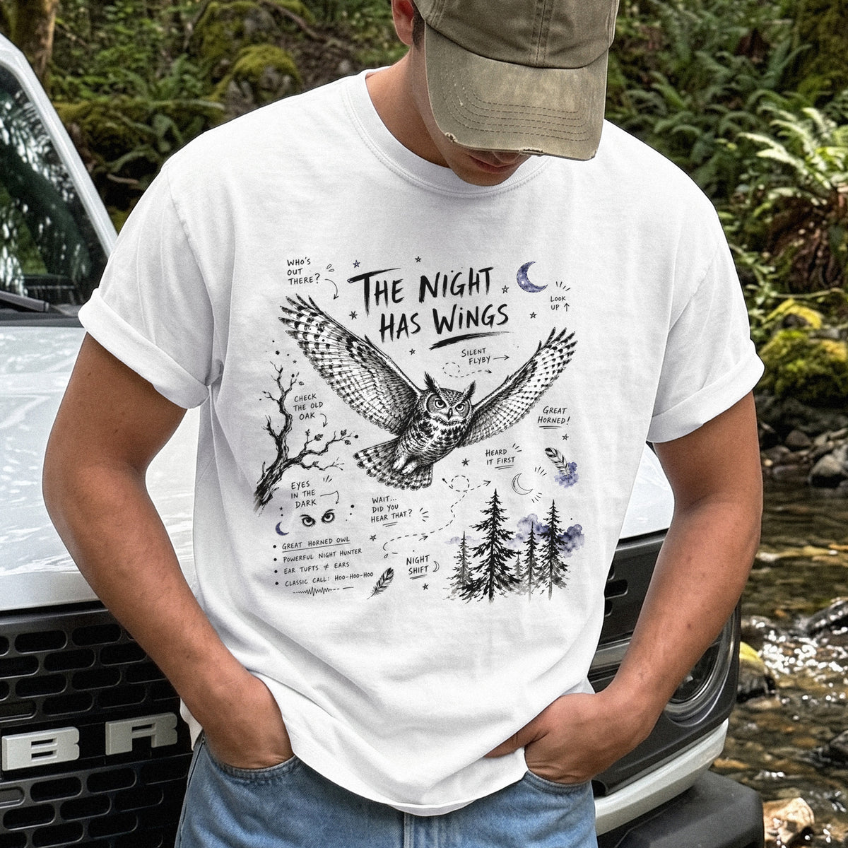 The Night Has Wings Comfort Colors Shirt – Great Horned Owl Tee