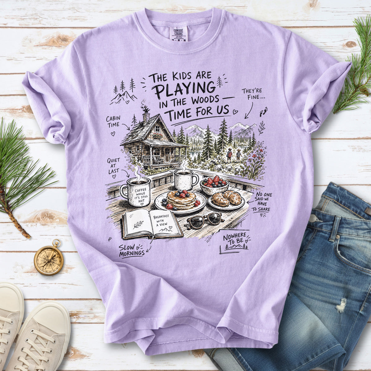 The Kids Are Playing in the Woods Comfort Colors Shirt – Cozy Cabin Morning Tee