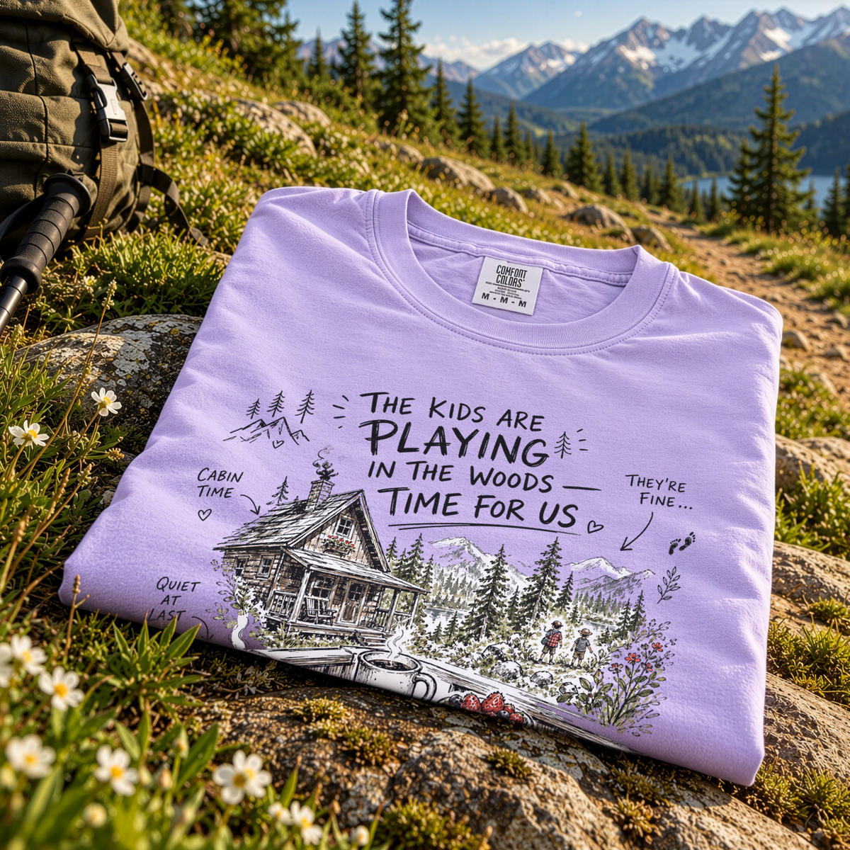 The Kids Are Playing in the Woods Comfort Colors Shirt – Cozy Cabin Morning Tee