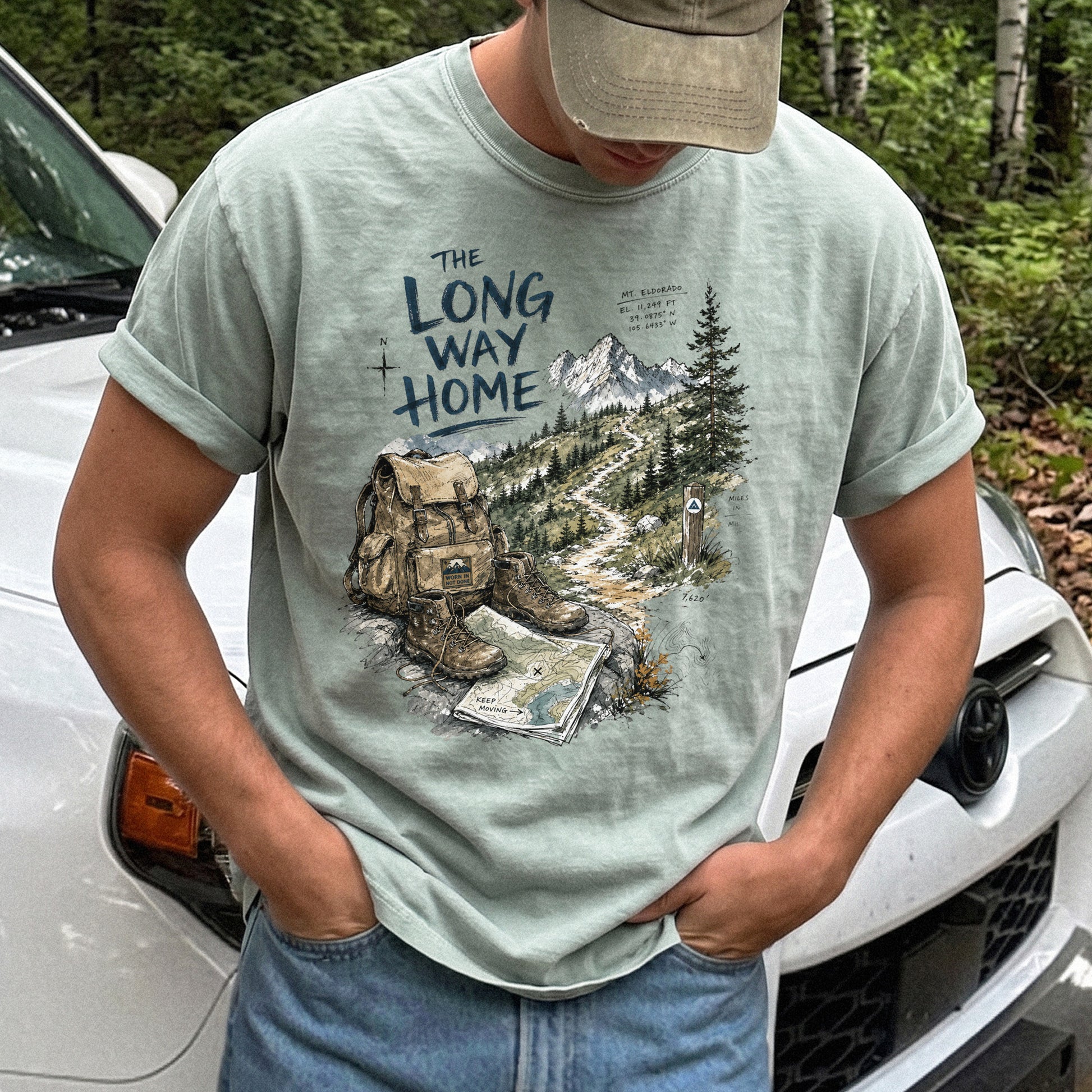 The Long Way Home Comfort Colors Shirt – Scenic Backpacking T-Shirt