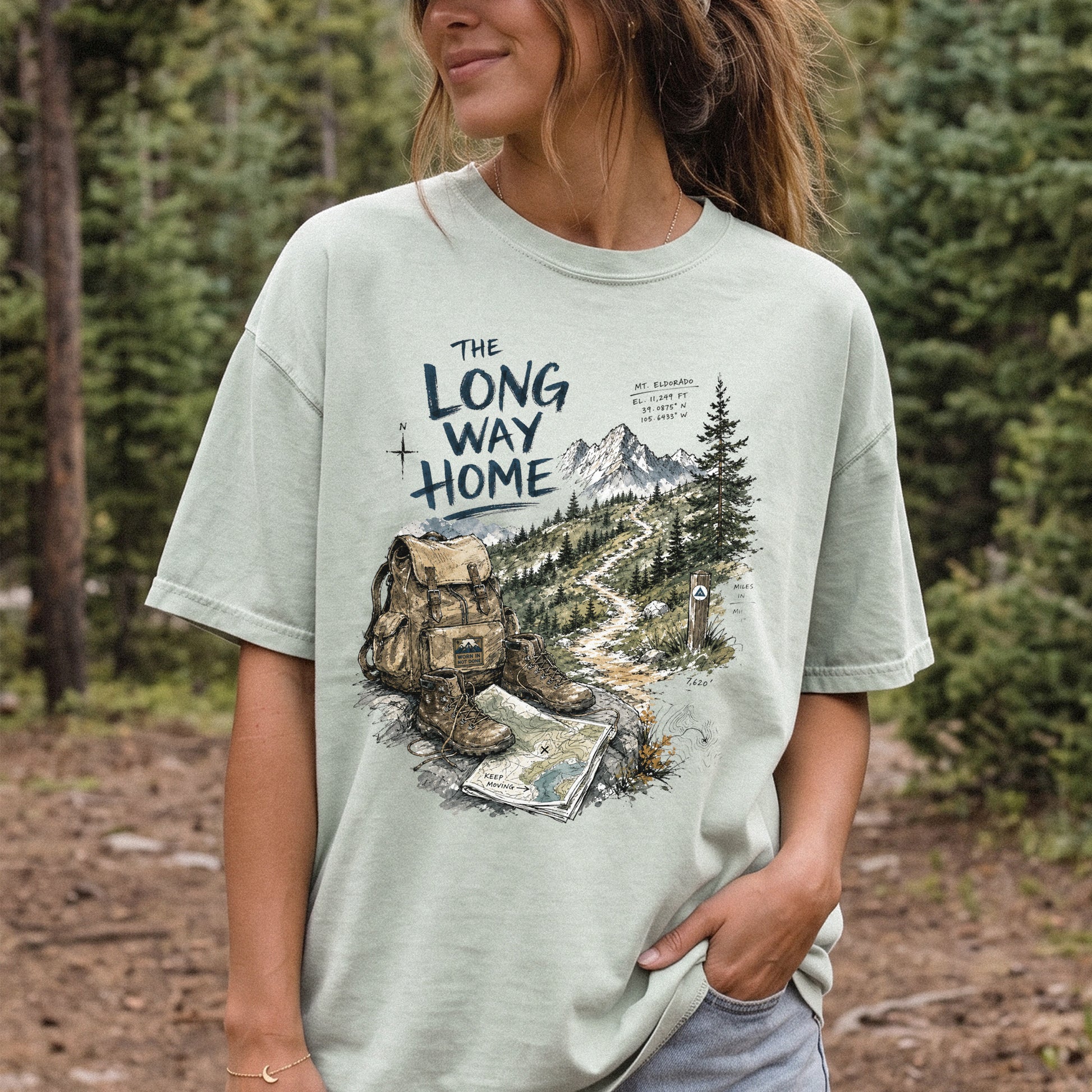 The Long Way Home Comfort Colors Shirt – Scenic Backpacking T-Shirt