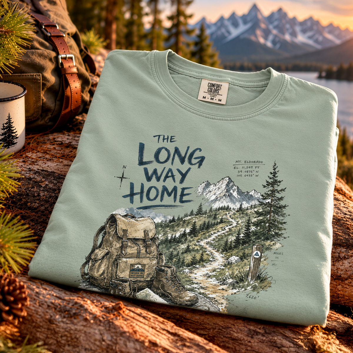 The Long Way Home Comfort Colors Shirt – Scenic Backpacking T-Shirt