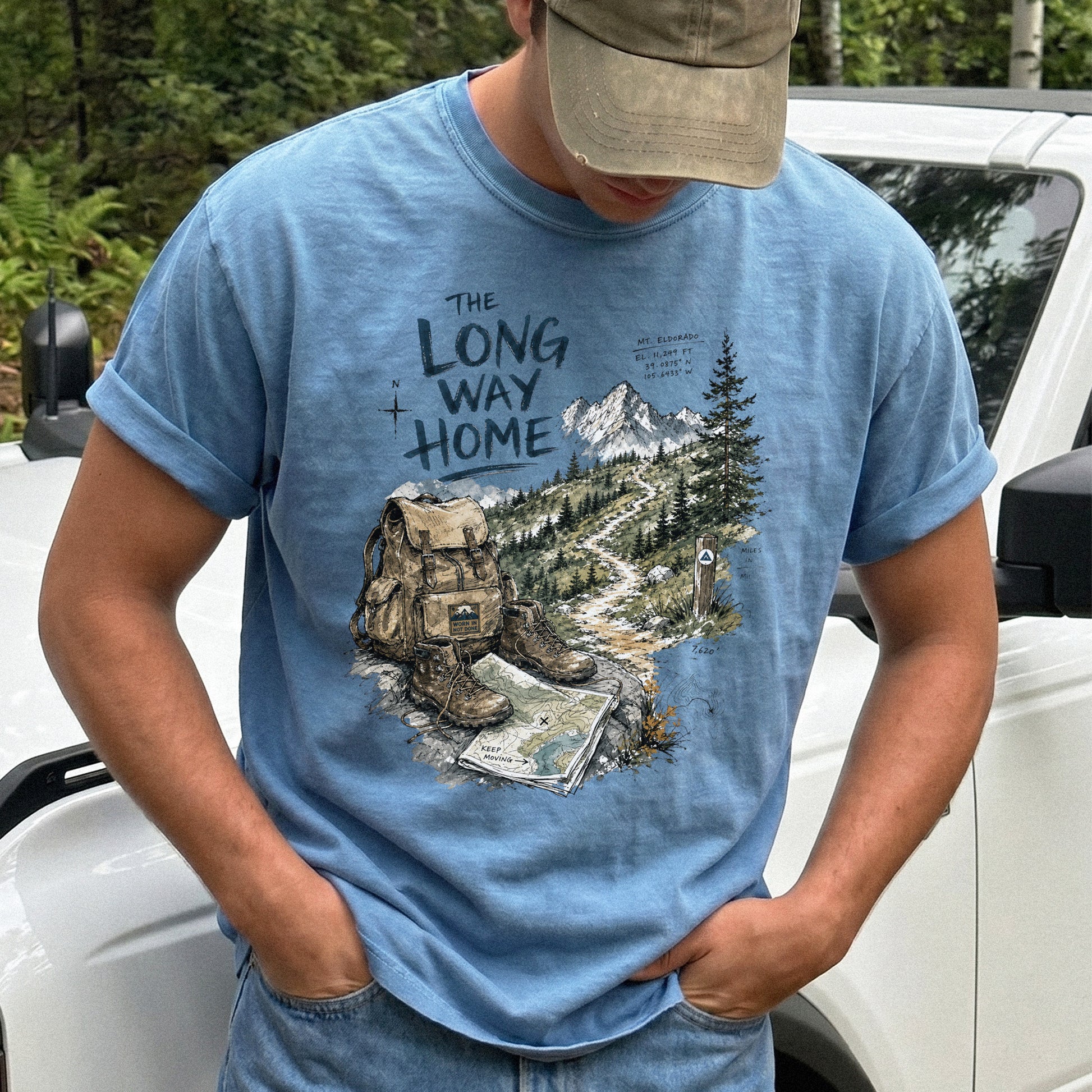 The Long Way Home Comfort Colors Shirt – Scenic Backpacking T-Shirt