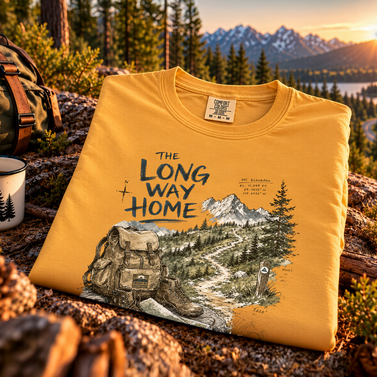 The Long Way Home Comfort Colors Shirt – Scenic Backpacking T-Shirt