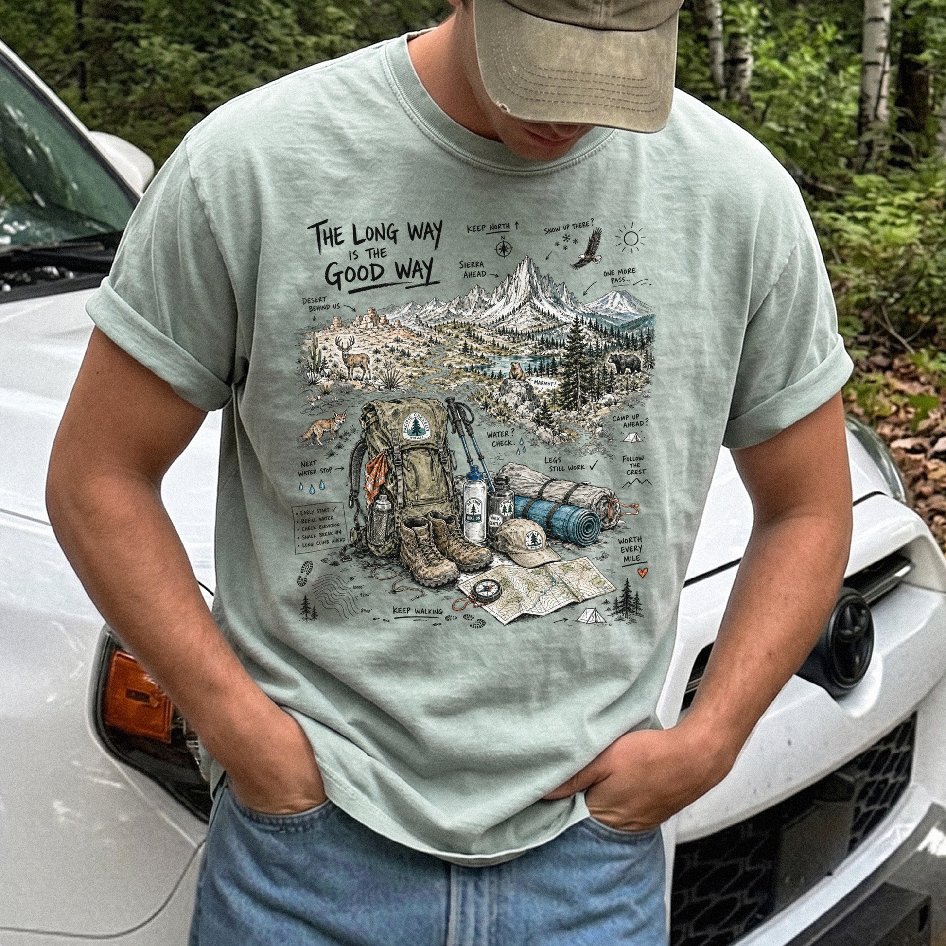 The Long Way Is the Good Way Pacific Crest Trail Comfort Colors Shirt – Hiking Adventure Tee