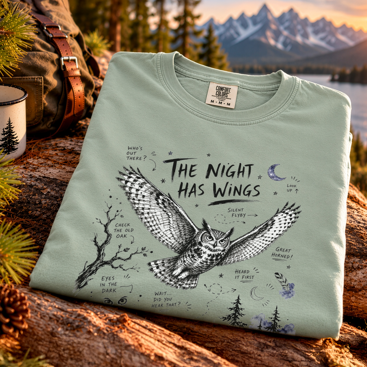 The Night Has Wings Comfort Colors Shirt – Great Horned Owl Tee