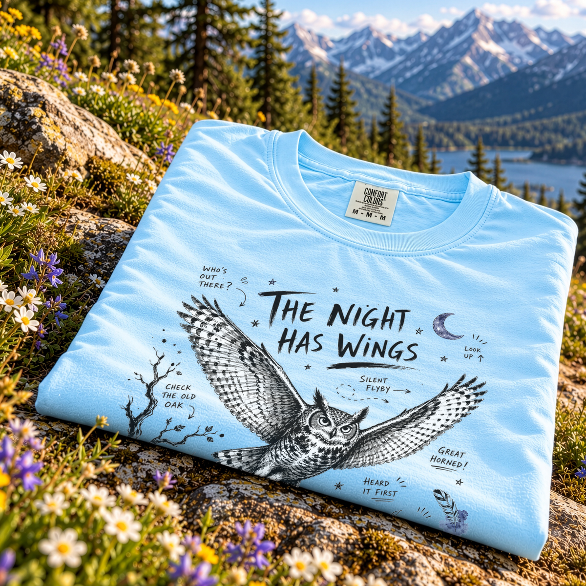 The Night Has Wings Comfort Colors Shirt – Great Horned Owl Tee