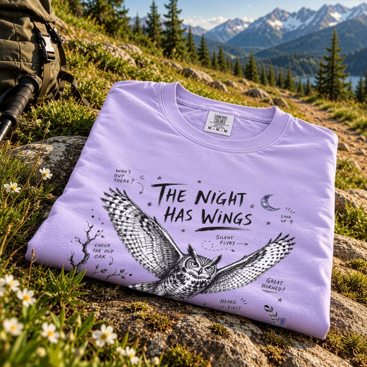 The Night Has Wings Comfort Colors Shirt – Great Horned Owl Tee