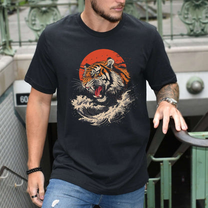 Roaring Tiger Waves T-Shirt – Colorful Japanese Style Animal Shirt