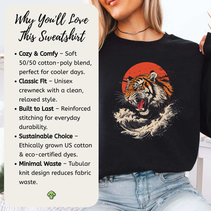 Roaring Tiger Waves Sweatshirt – Colorful Japanese Style Animal Art