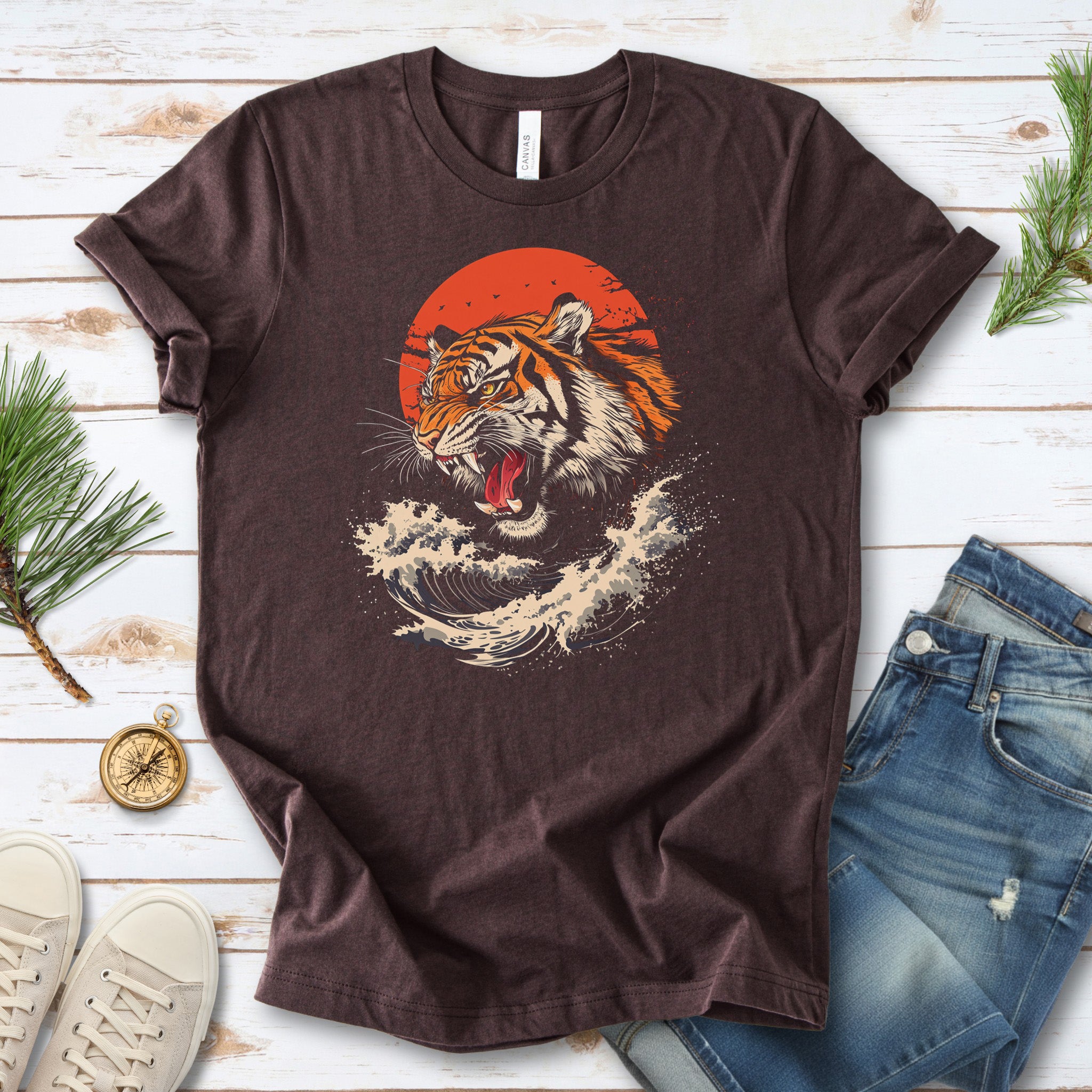 Roaring Tiger Waves T-Shirt – Colorful Japanese Style Animal Shirt