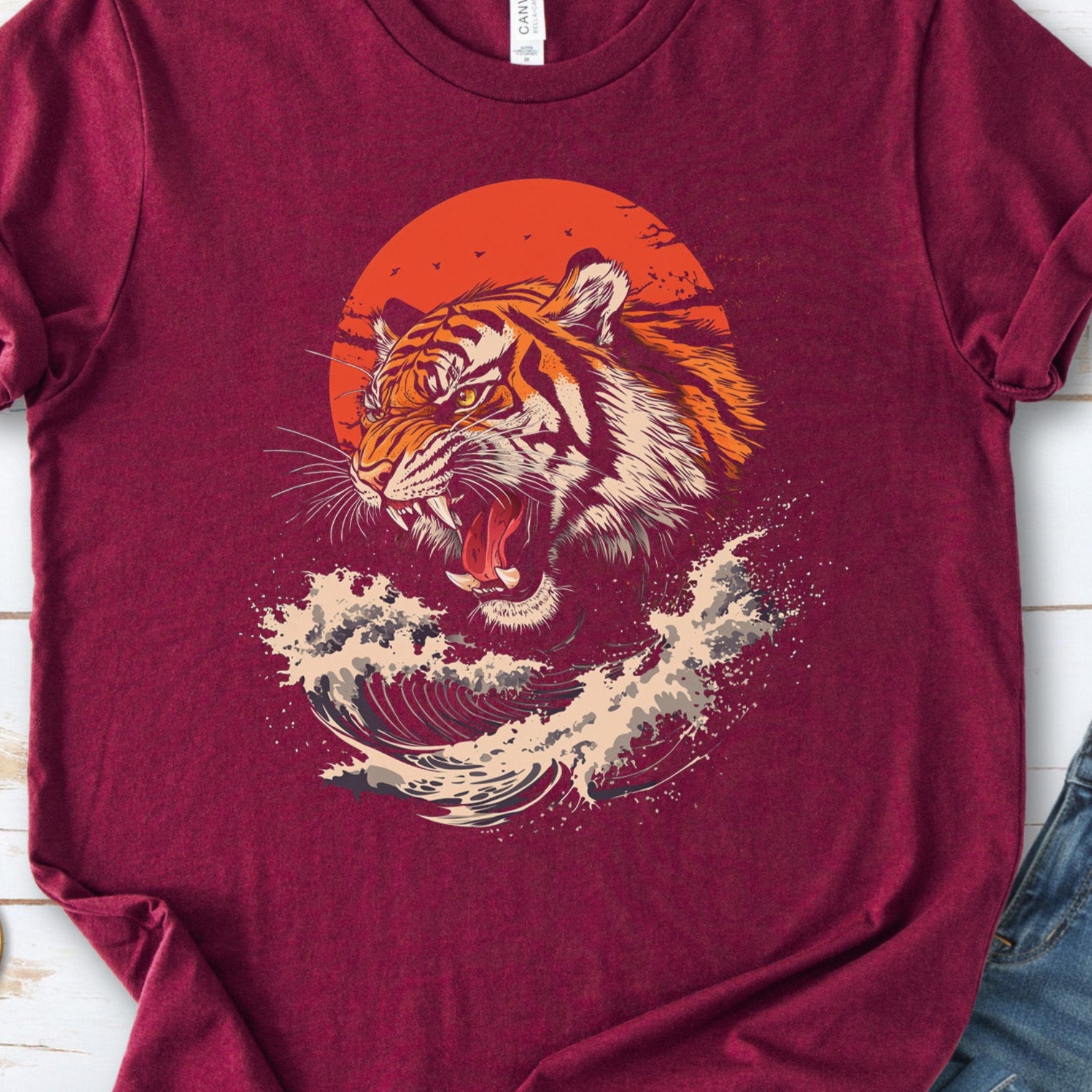 Roaring Tiger Waves T-Shirt – Colorful Japanese Style Animal Shirt