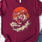 Roaring Tiger Waves T-Shirt – Colorful Japanese Style Animal Shirt