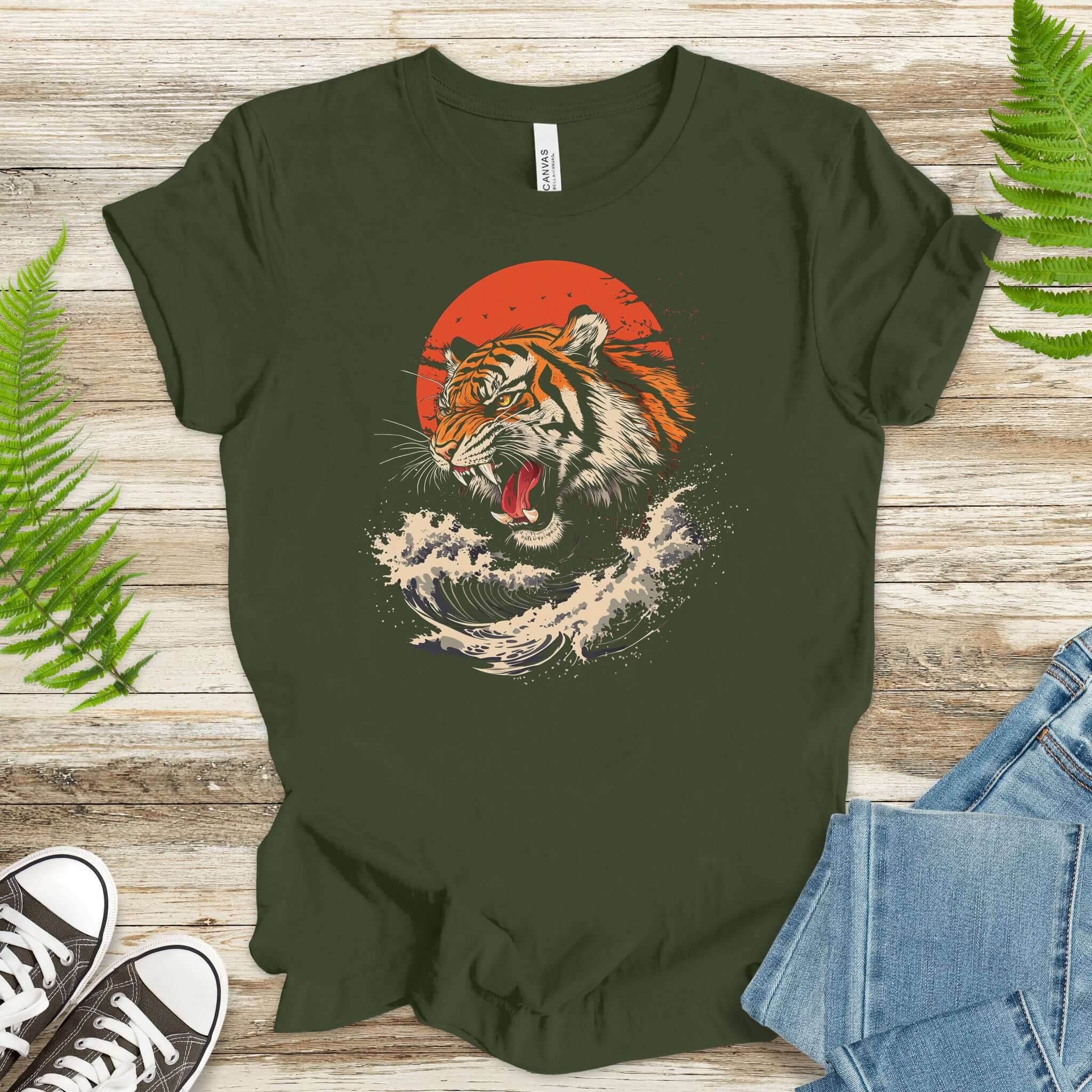 Roaring Tiger Waves T-Shirt – Colorful Japanese Style Animal Shirt