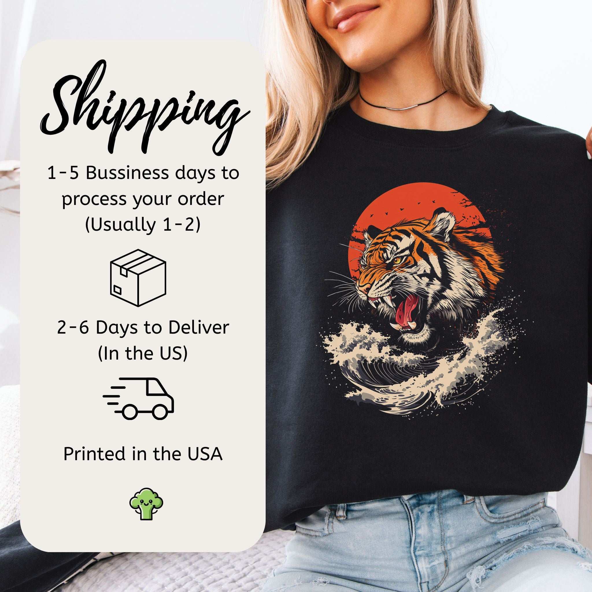 Roaring Tiger Waves Sweatshirt – Colorful Japanese Style Animal Art