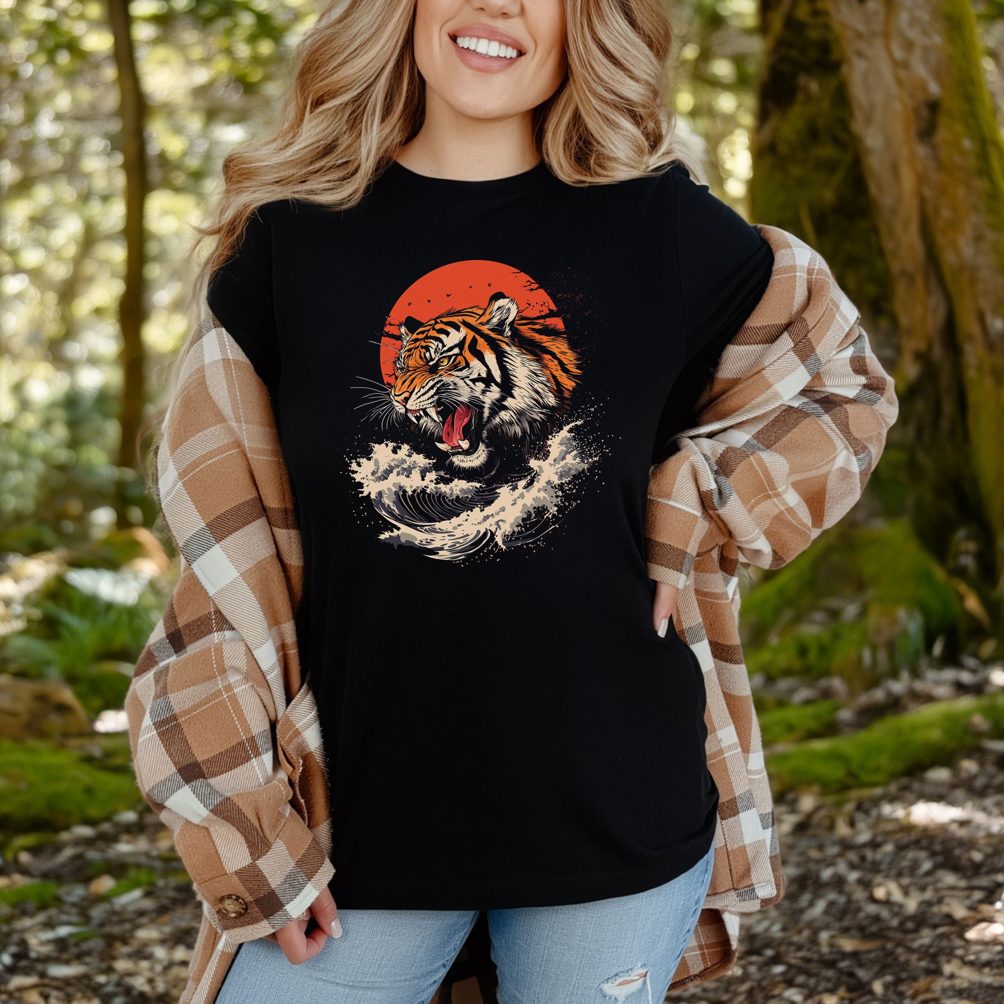 Roaring Tiger Waves T-Shirt – Colorful Japanese Style Animal Shirt