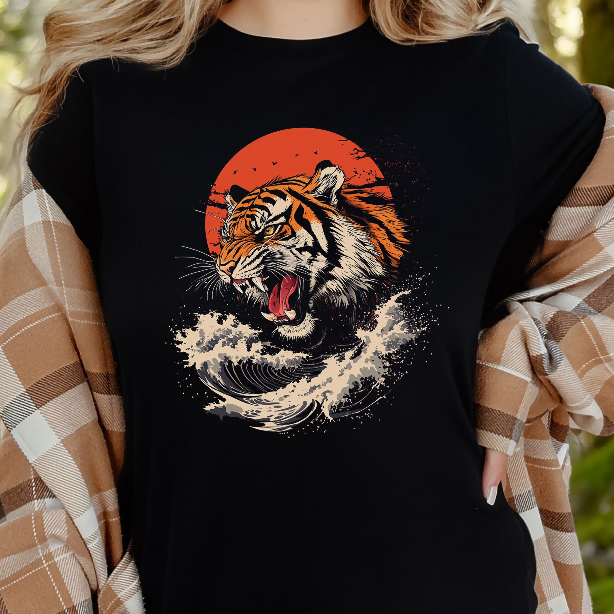 Roaring Tiger Waves T-Shirt – Colorful Japanese Style Animal Shirt