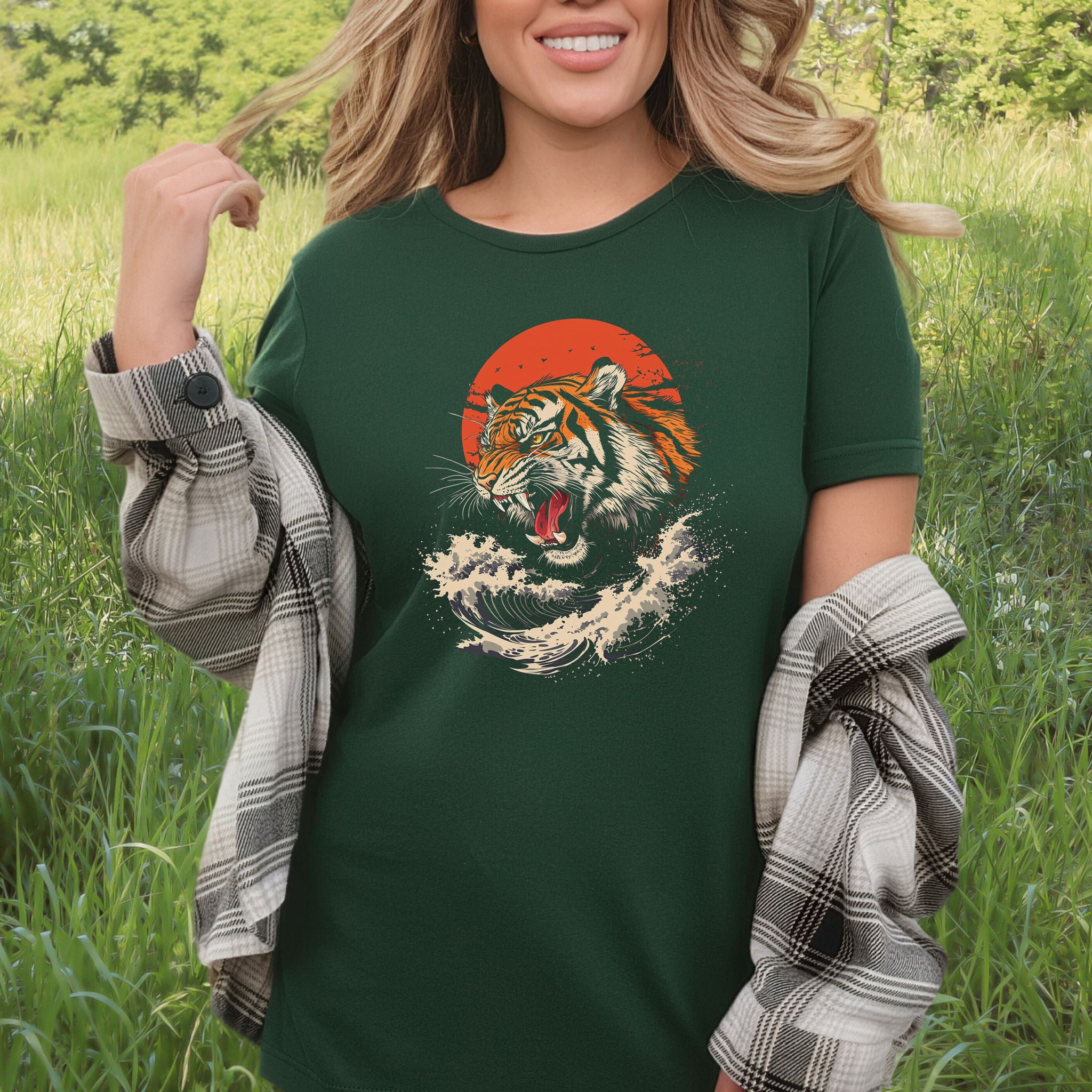 Roaring Tiger Waves T-Shirt – Colorful Japanese Style Animal Shirt