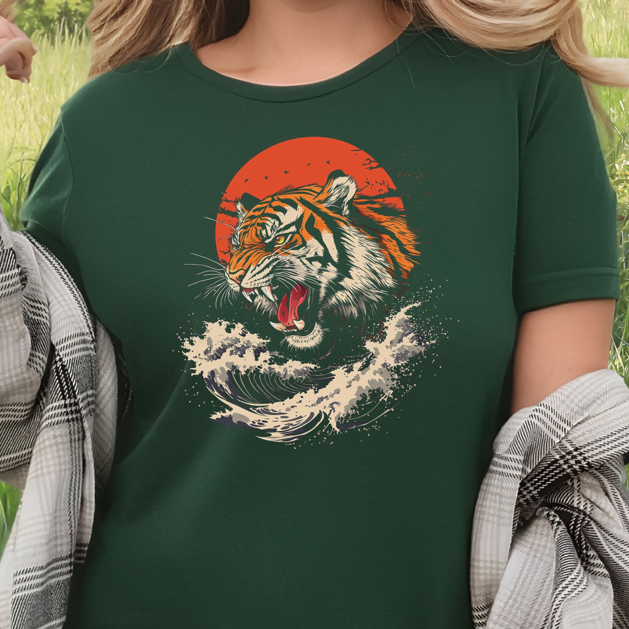 Roaring Tiger Waves T-Shirt – Colorful Japanese Style Animal Shirt