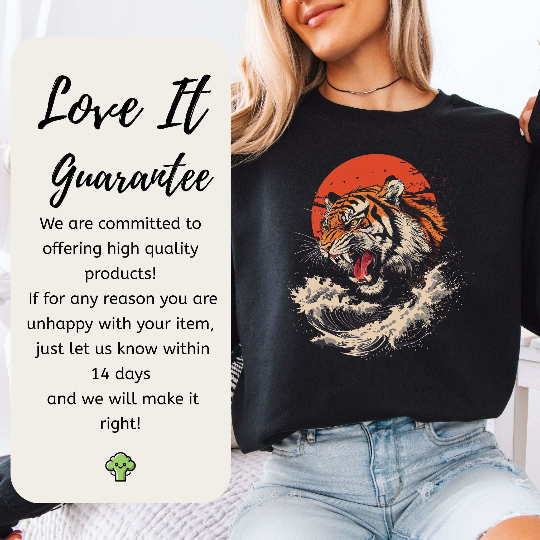 Roaring Tiger Waves Sweatshirt – Colorful Japanese Style Animal Art