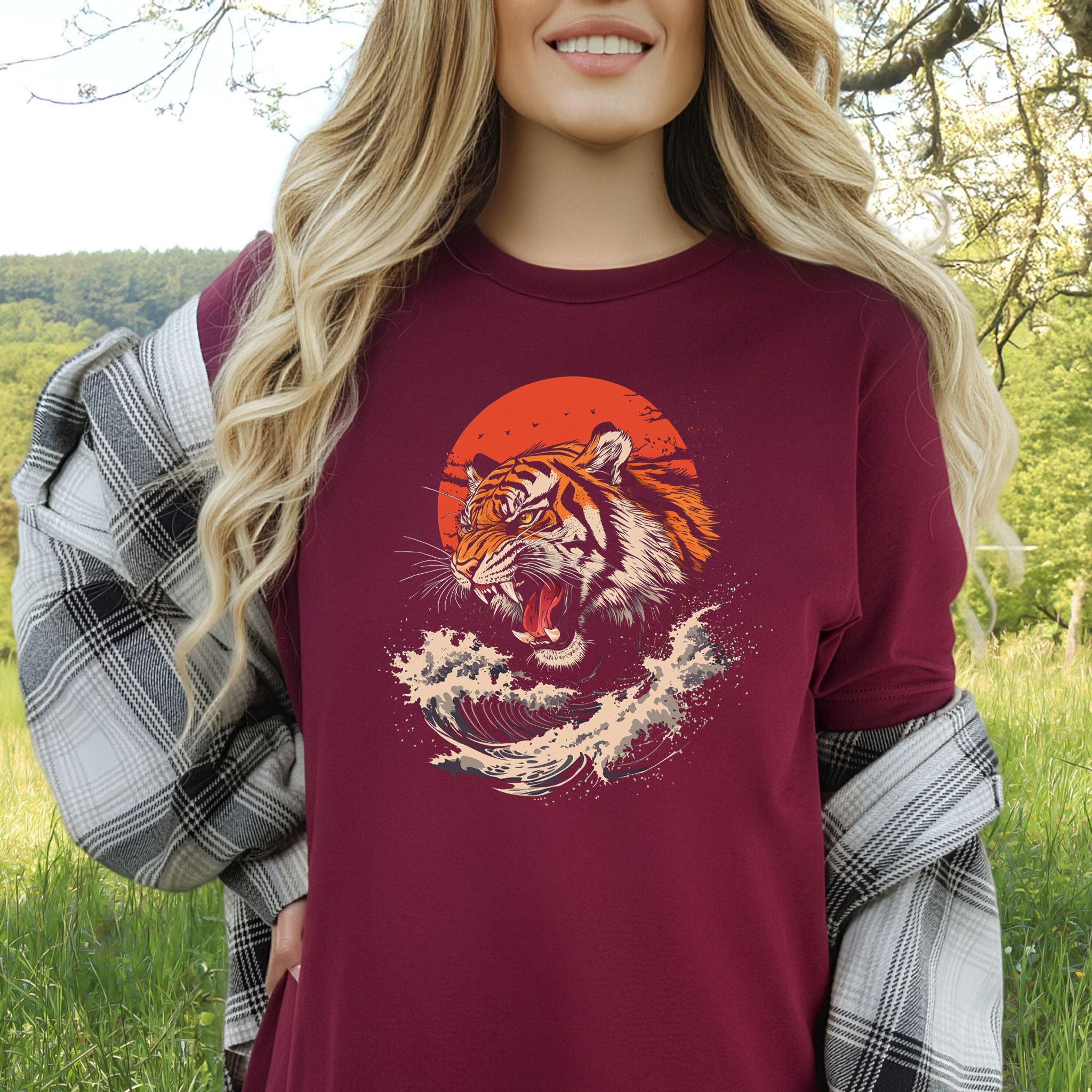 Roaring Tiger Waves T-Shirt – Colorful Japanese Style Animal Shirt