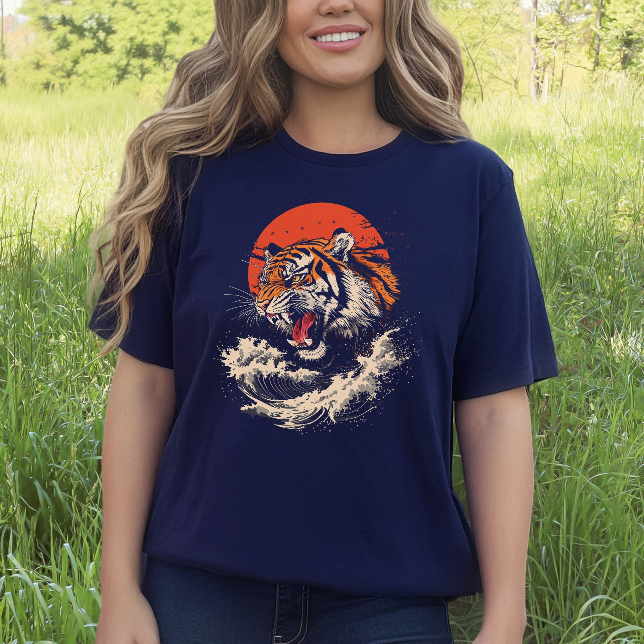 Roaring Tiger Waves T-Shirt – Colorful Japanese Style Animal Shirt