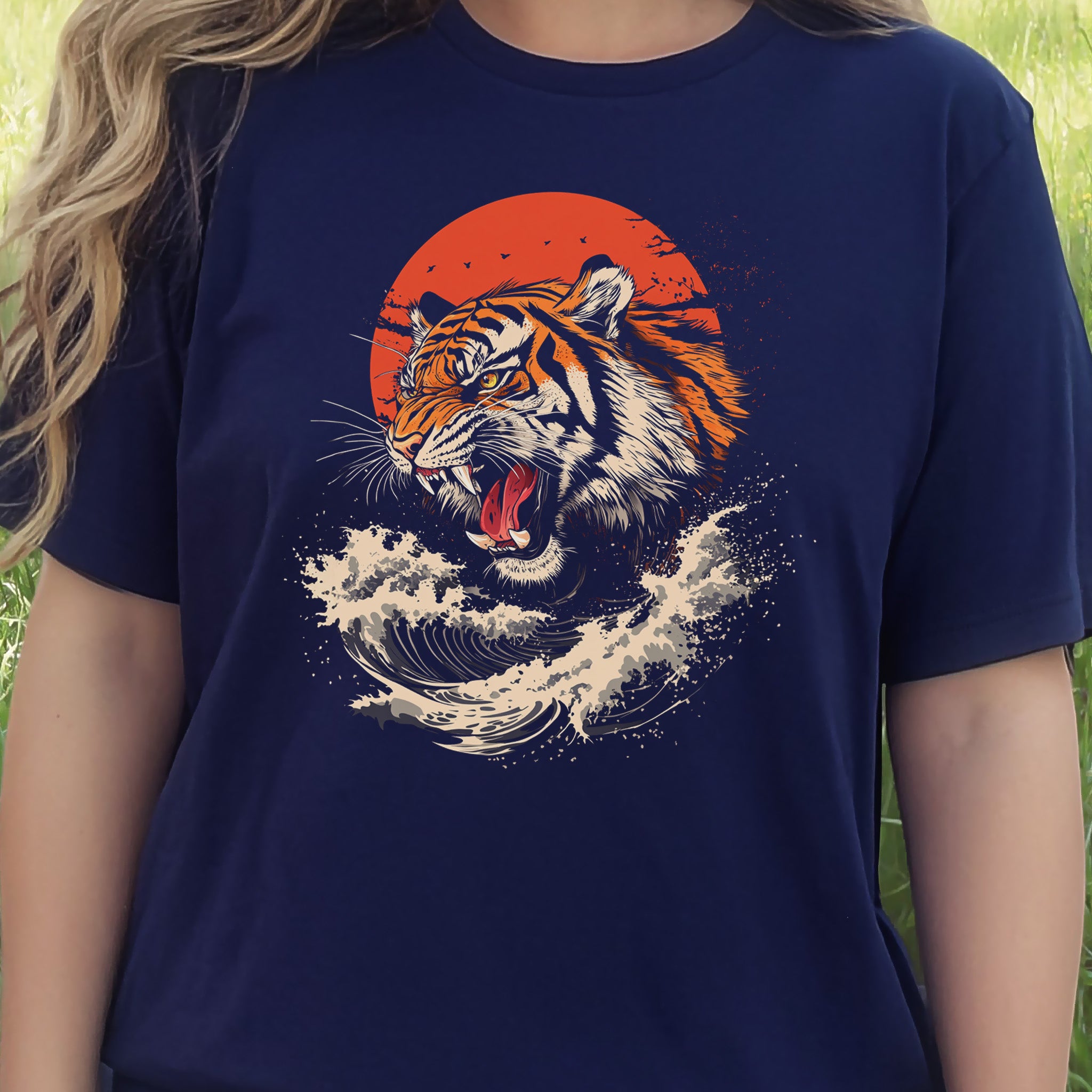 Roaring Tiger Waves T-Shirt – Colorful Japanese Style Animal Shirt